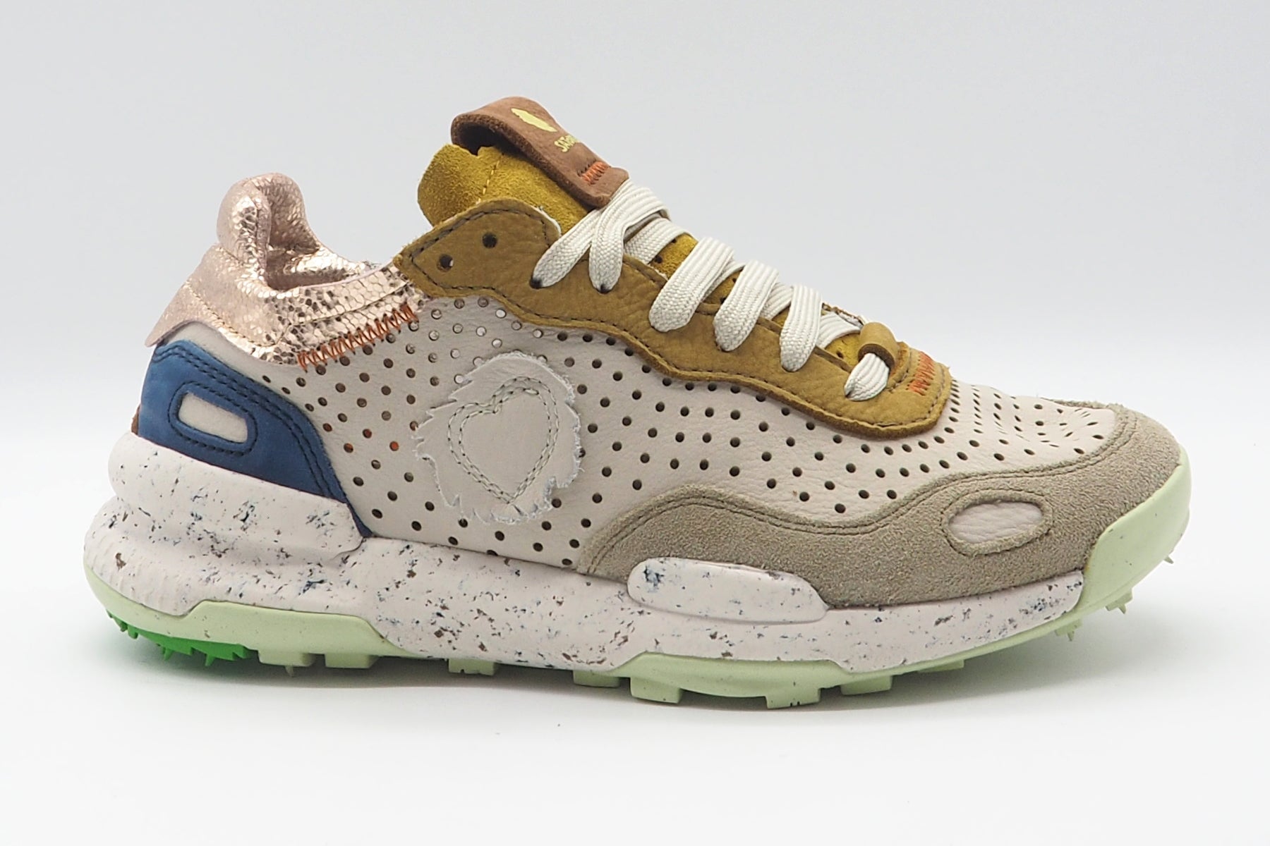 Damen Sneaker aus Nubukleder in Creme, Senf & Metallic - Chacrona Damen Sneaker Satorisan
