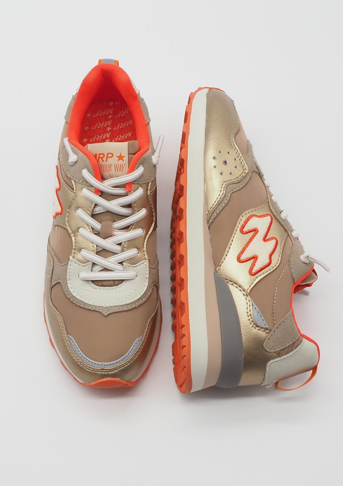 Damen Sneaker aus Nylon & Veloursleder in Caramel & Gold & Leichtsohle Damen Sneaker Maripé