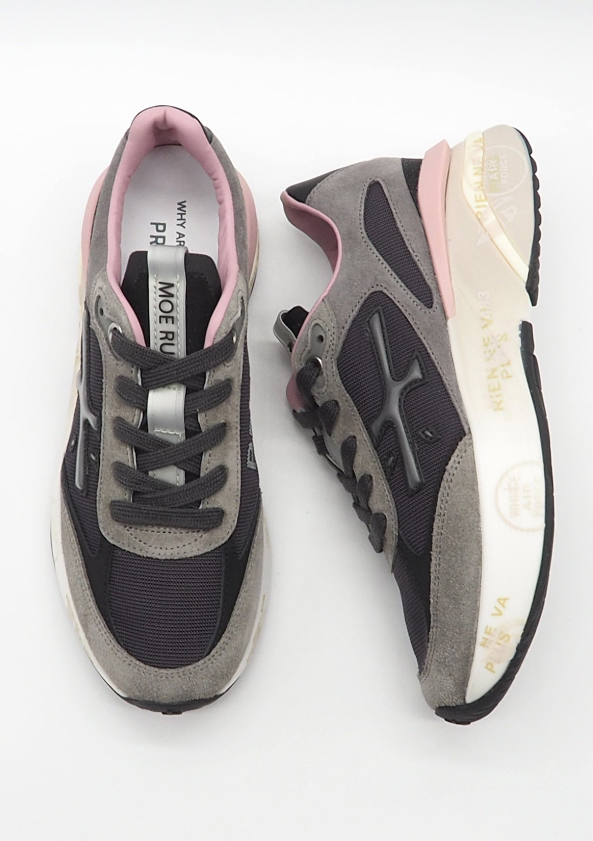 Damen Sneaker aus Veloursleder & Mesh in Grau mit rosa Akzenten - Moerund Damen Sneaker Premiata