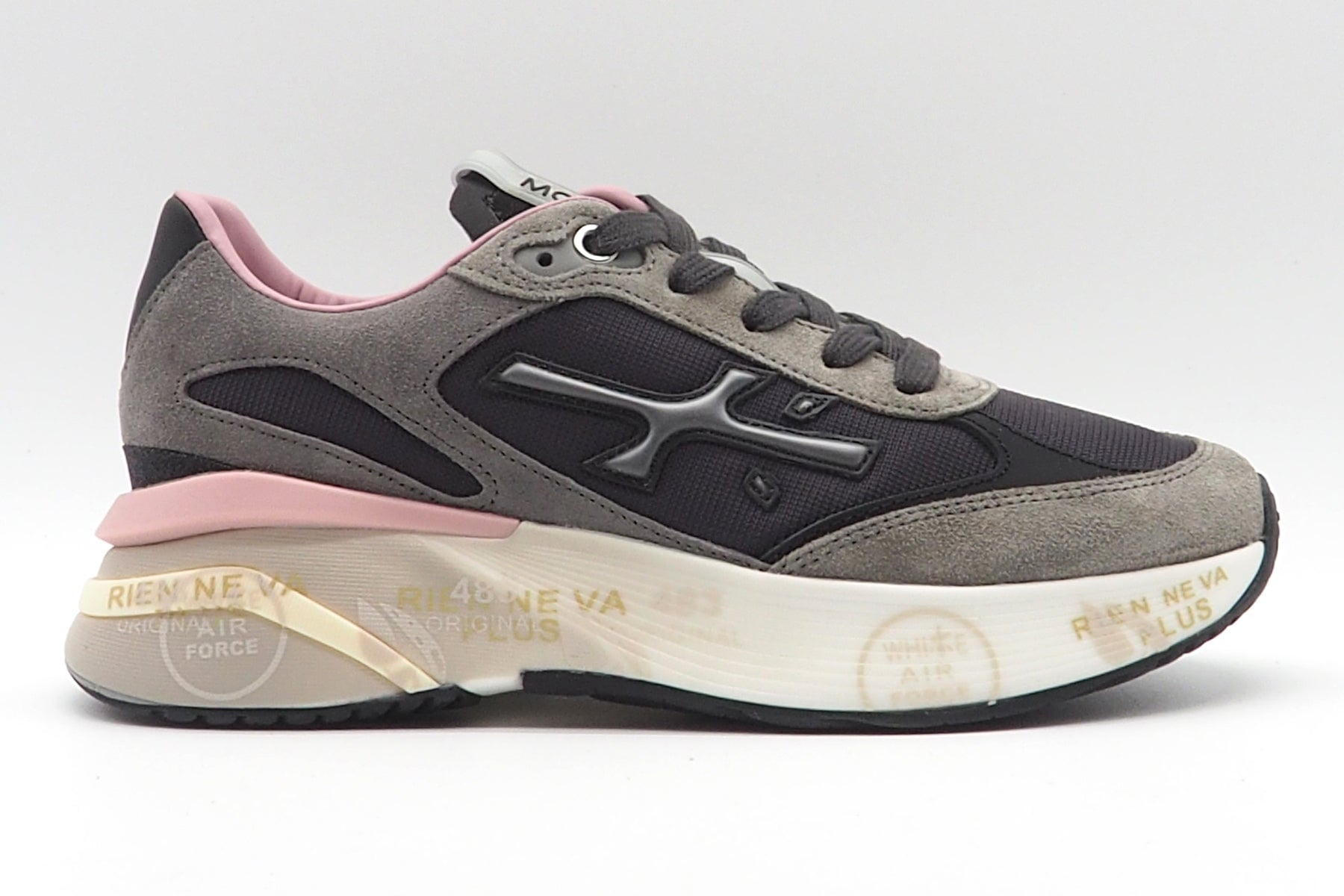 Damen Sneaker aus Veloursleder & Mesh in Grau mit rosa Akzenten - Moerund Damen Sneaker Premiata