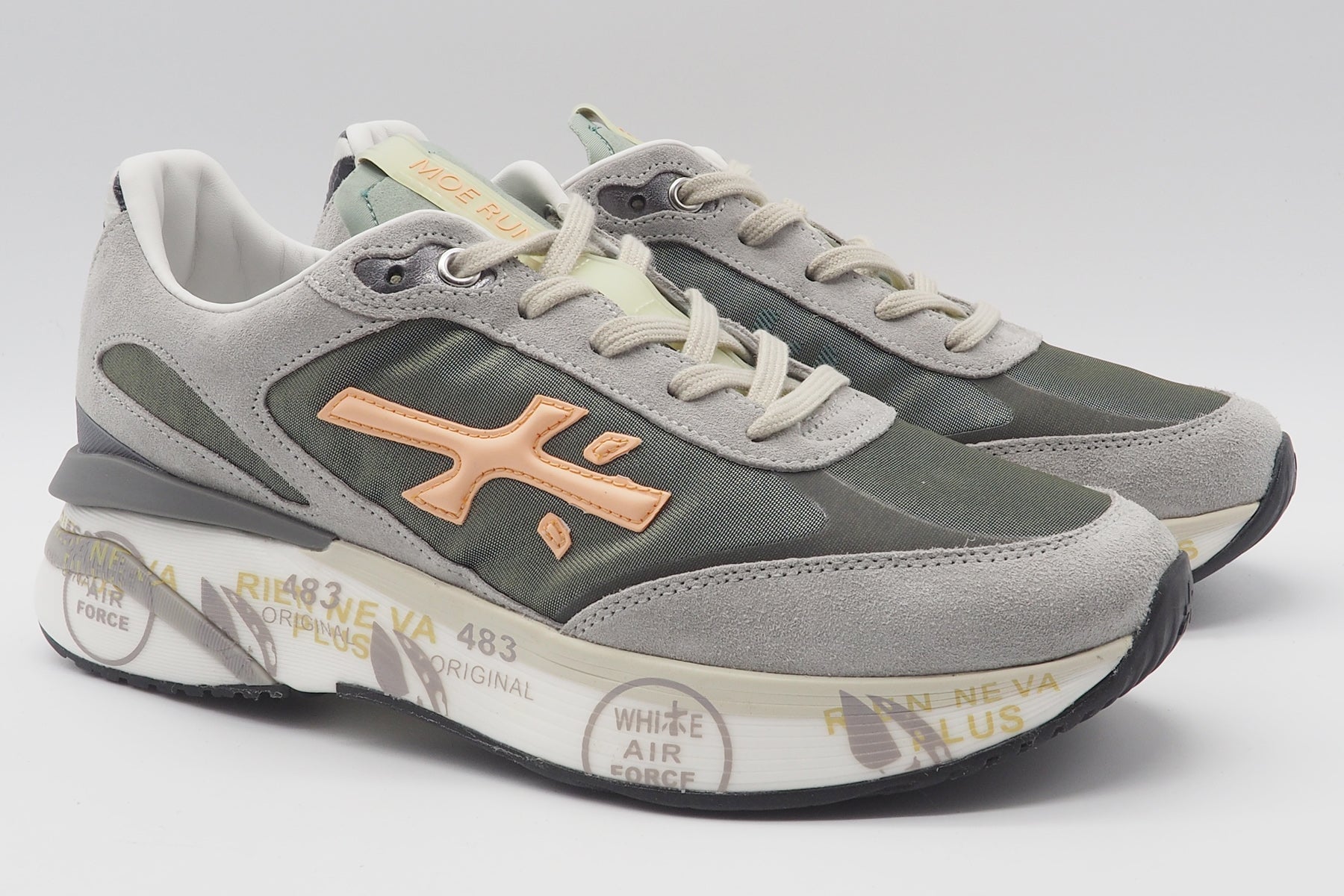 Damen Sneaker aus Veloursleder & Mesh in Grau & Olivgrün - Moerund Damen Sneaker Premiata