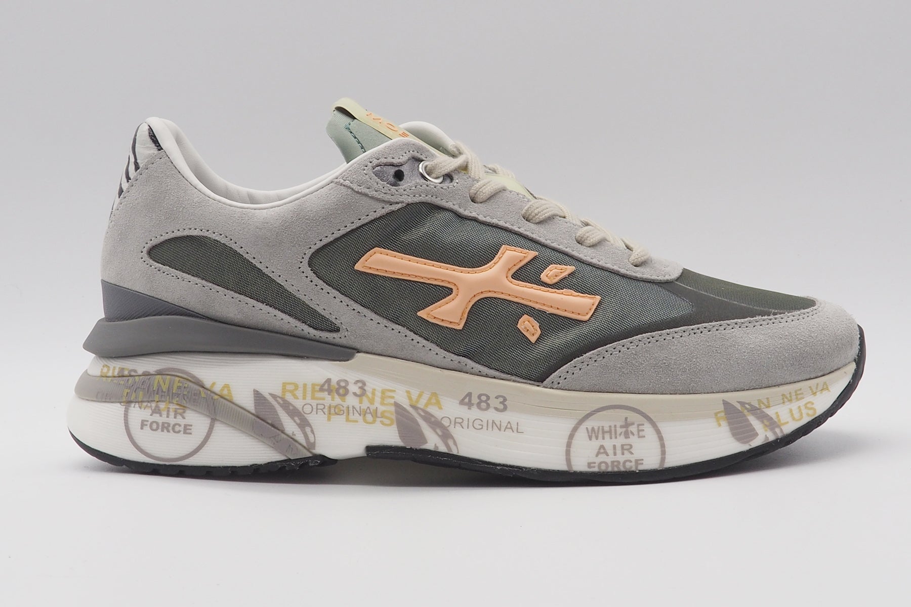 Damen Sneaker aus Veloursleder & Mesh in Grau & Olivgrün - Moerund Damen Sneaker Premiata