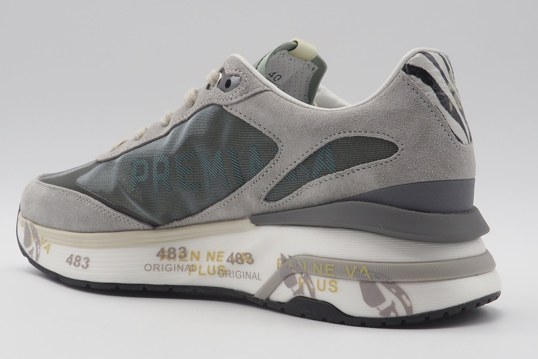 Damen Sneaker aus Veloursleder & Mesh in Grau & Olivgrün - Moerund Damen Sneaker Premiata