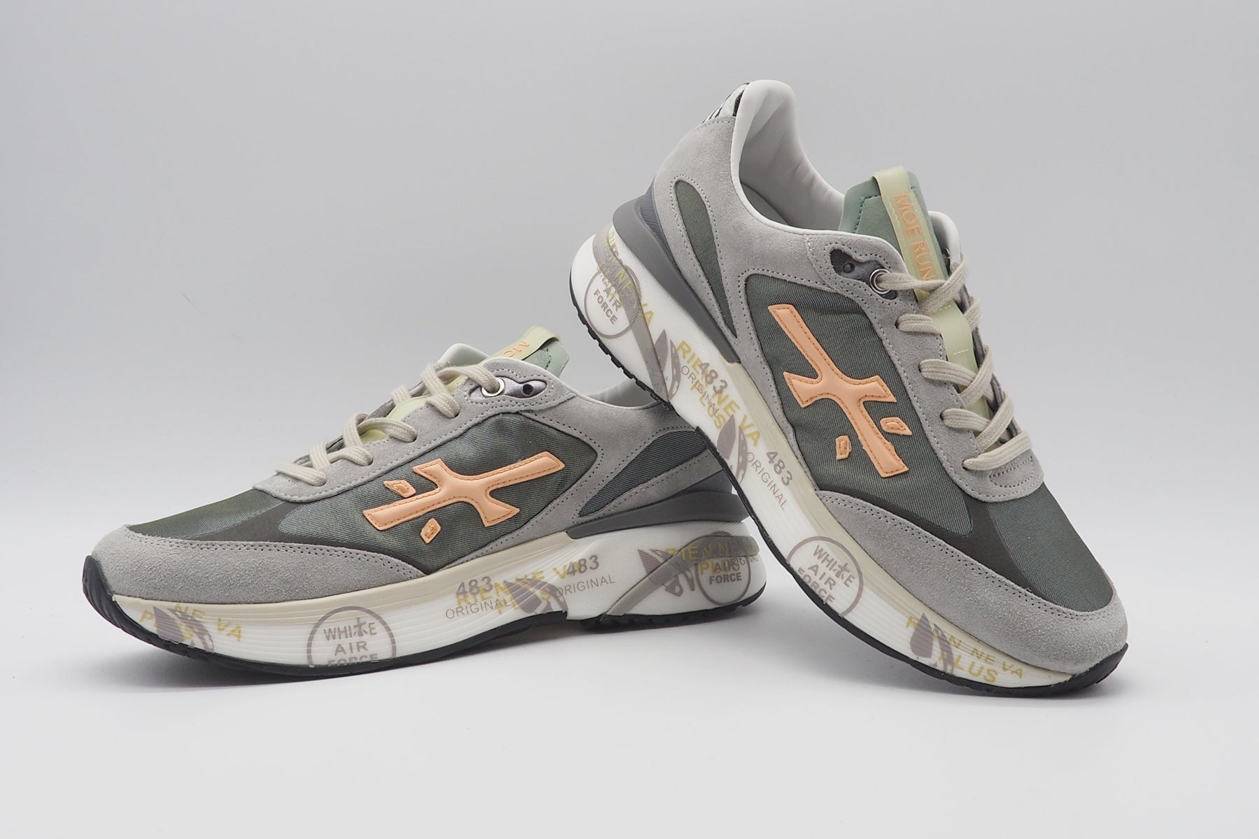 Damen Sneaker aus Veloursleder & Mesh in Grau & Olivgrün - Moerund Damen Sneaker Premiata