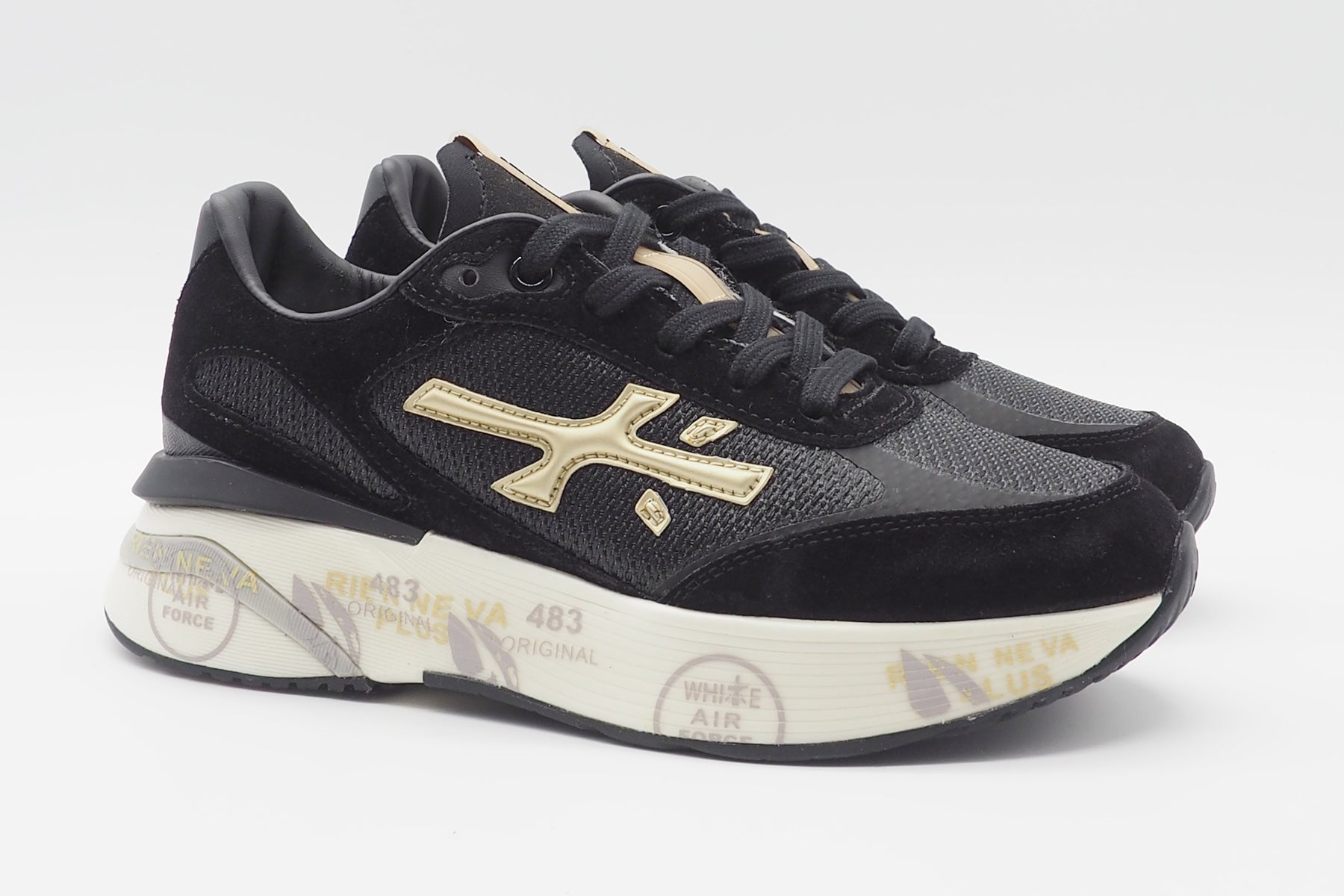 Damen Sneaker aus Veloursleder & Mesh in Schwarz & Gold - Moerun Damen Sneaker Premiata