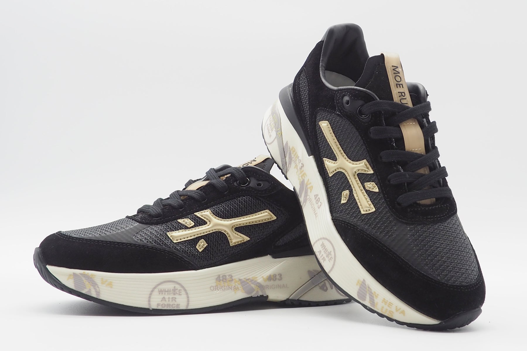 Damen Sneaker aus Veloursleder & Mesh in Schwarz & Gold - Moerun Damen Sneaker Premiata