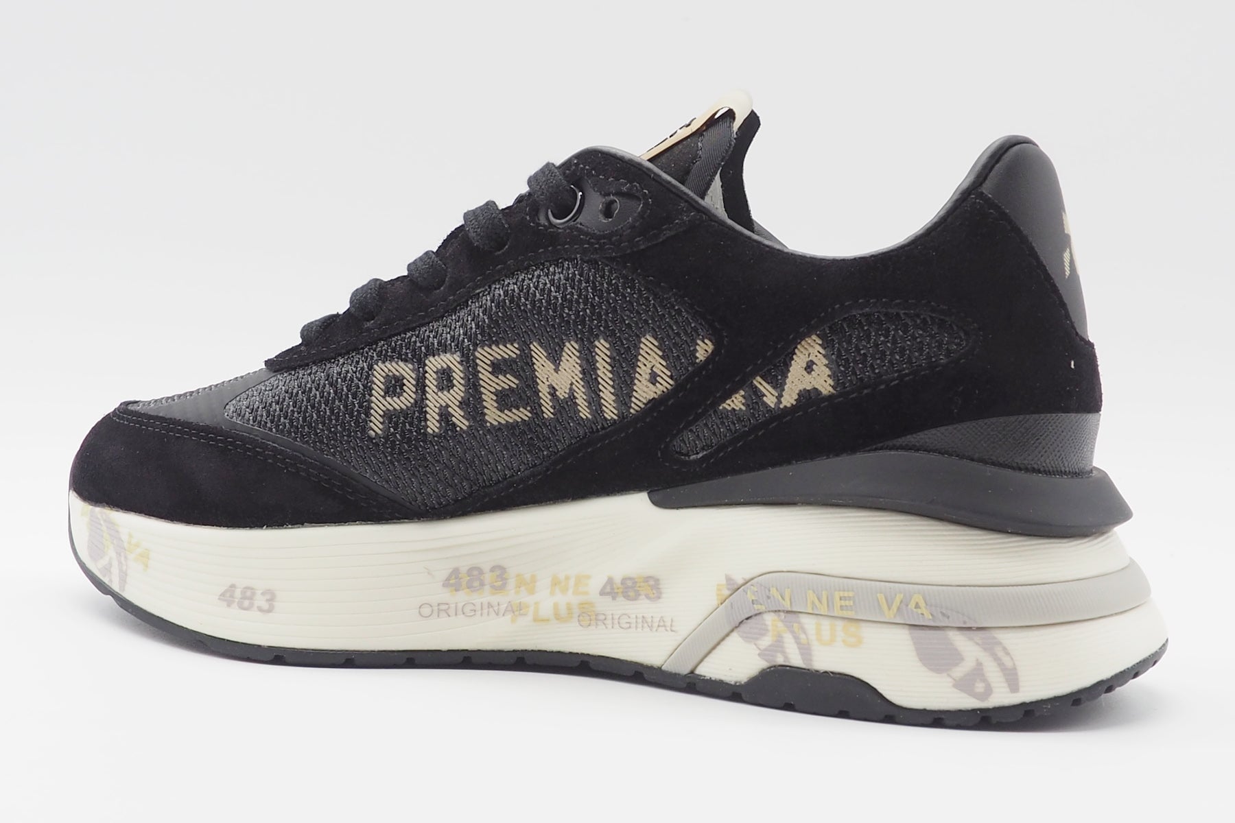 Damen Sneaker aus Veloursleder & Mesh in Schwarz & Gold - Moerun Damen Sneaker Premiata