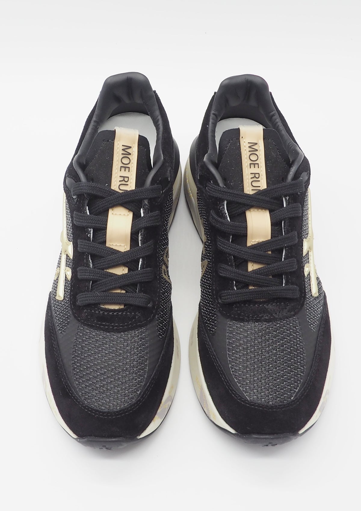 Damen Sneaker aus Veloursleder & Mesh in Schwarz & Gold - Moerun Damen Sneaker Premiata