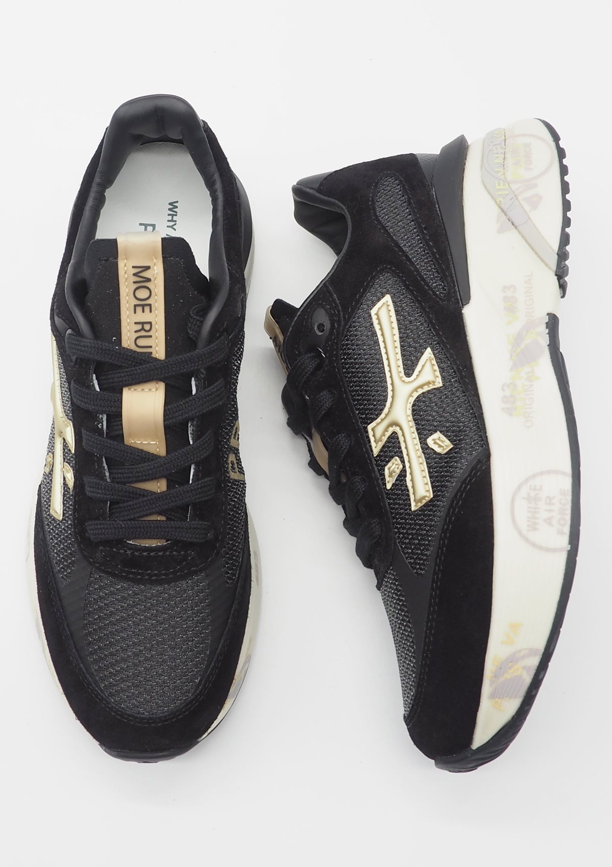 Damen Sneaker aus Veloursleder & Mesh in Schwarz & Gold - Moerun Damen Sneaker Premiata