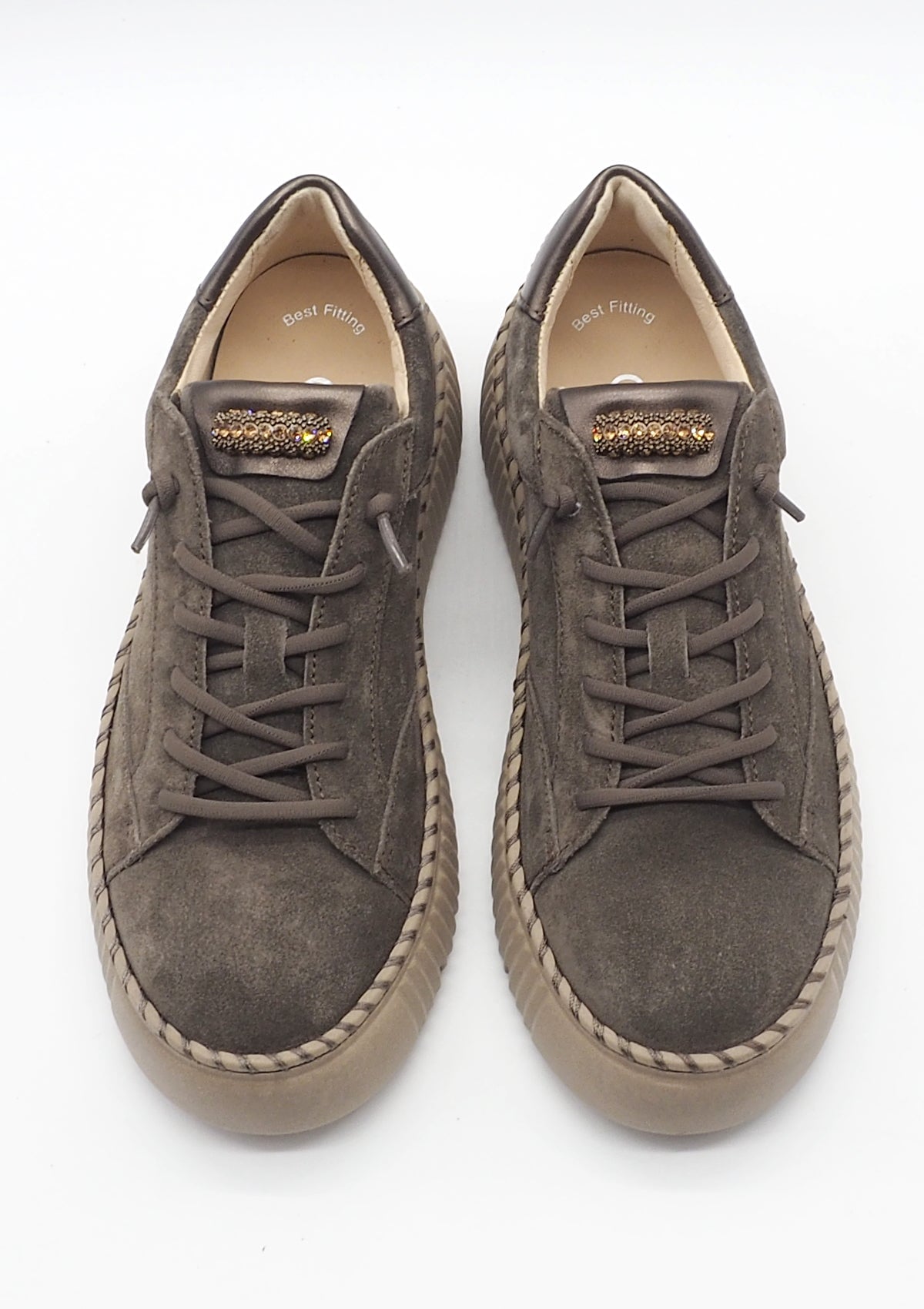 Damen Sneaker aus Veloursleder mit Dekosteinen in Braun Damen Sneaker Gabor