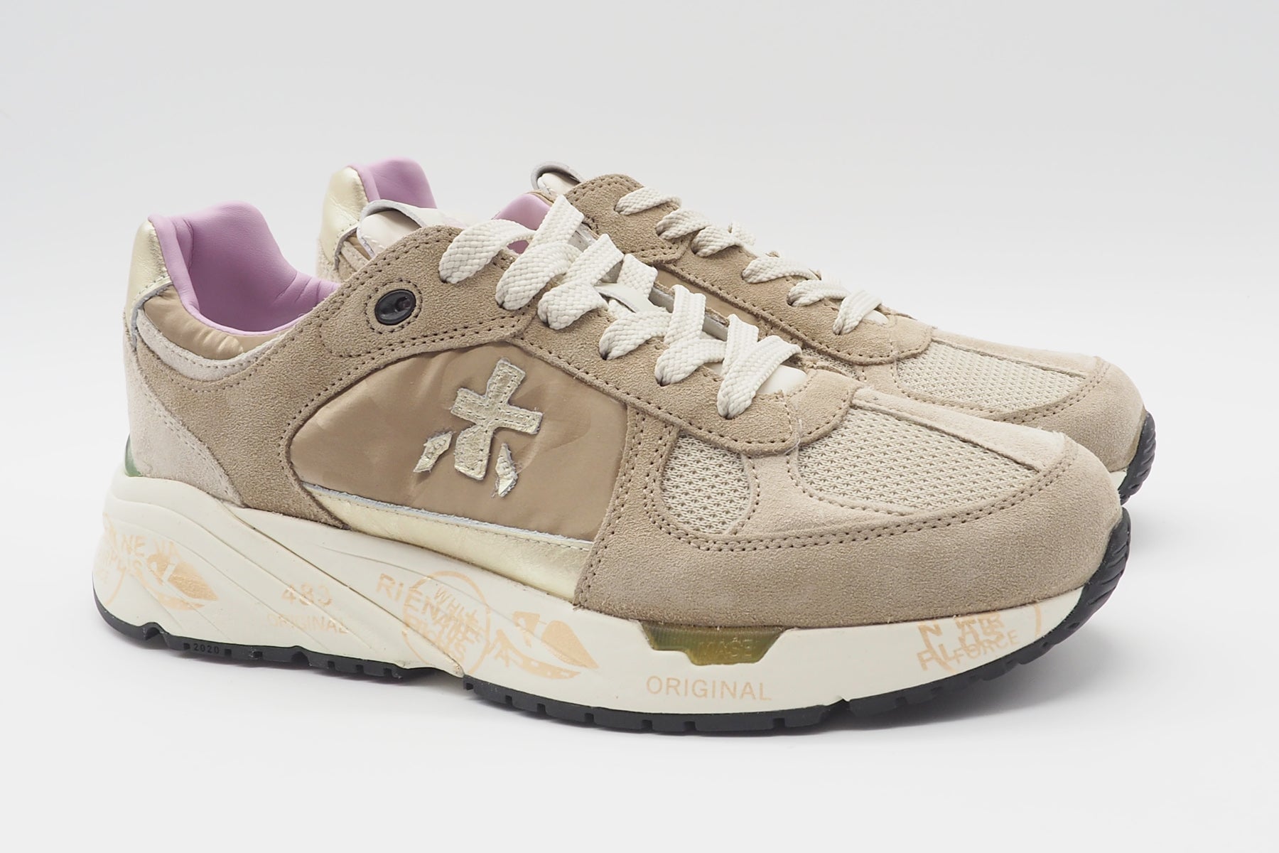 Damen Sneaker aus Veloursleder & Nylon in Sand & Gold - Mased Damen Sneaker Premiata