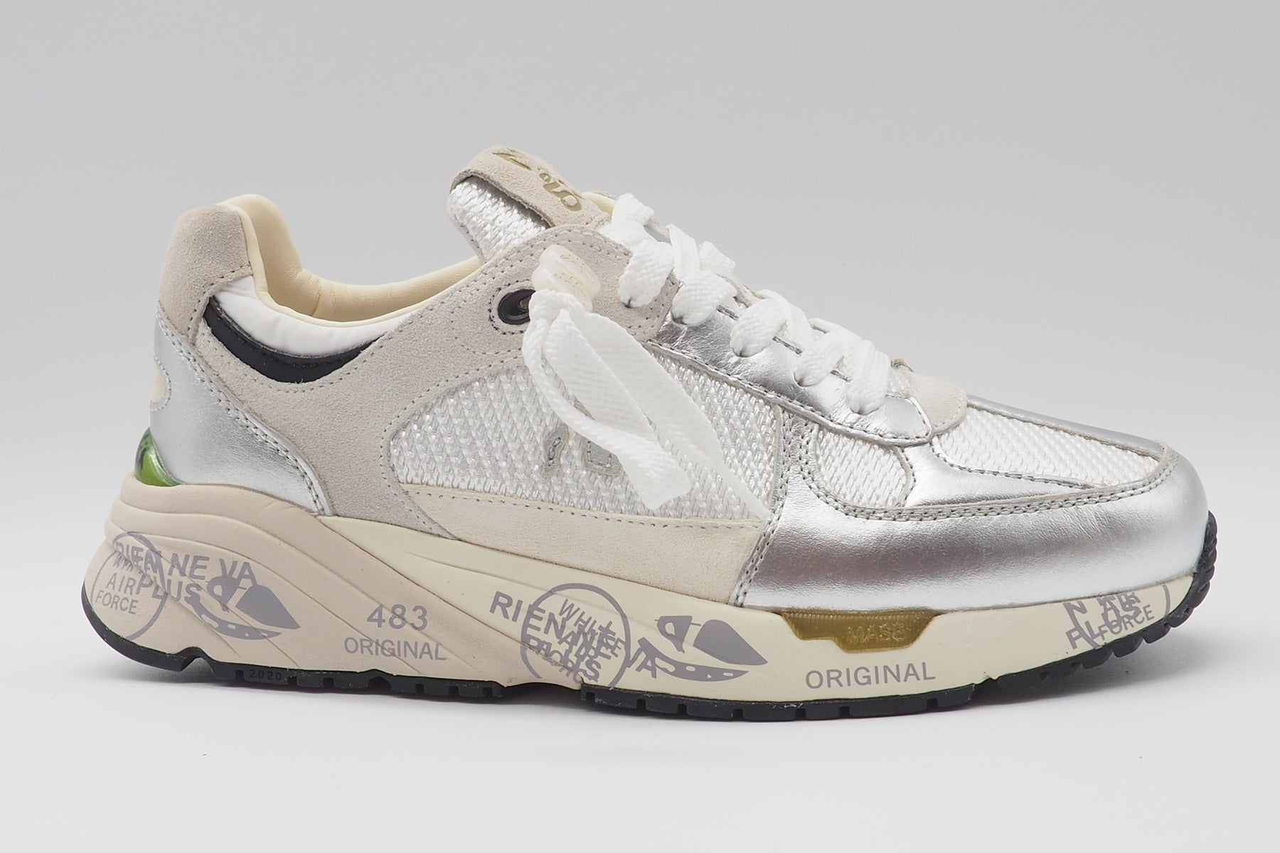 Damen Sneaker aus Veloursleder & Nylon in Weiss & Silber - Mased Damen Sneaker Premiata