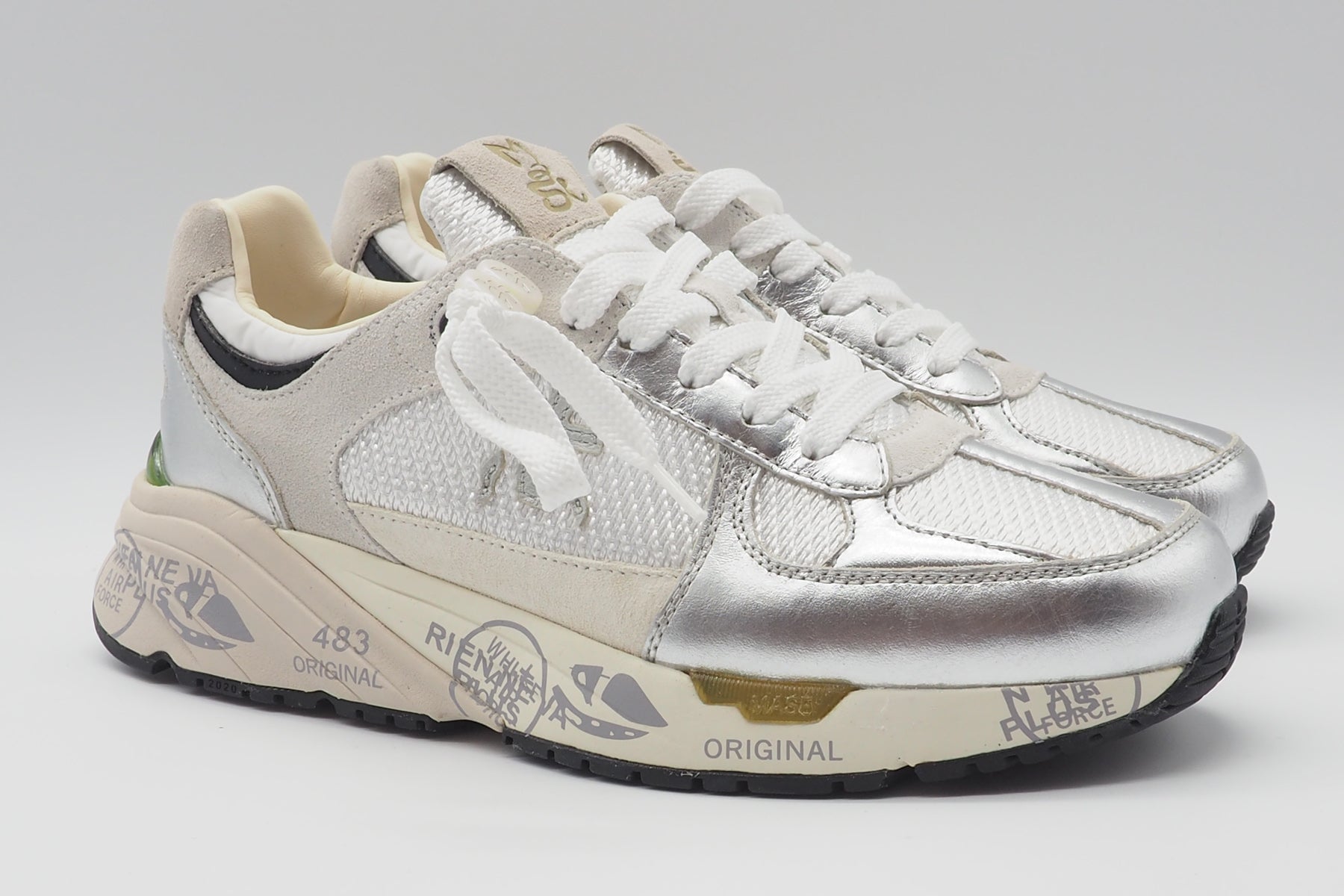 Damen Sneaker aus Veloursleder & Nylon in Weiss & Silber - Mased Damen Sneaker Premiata