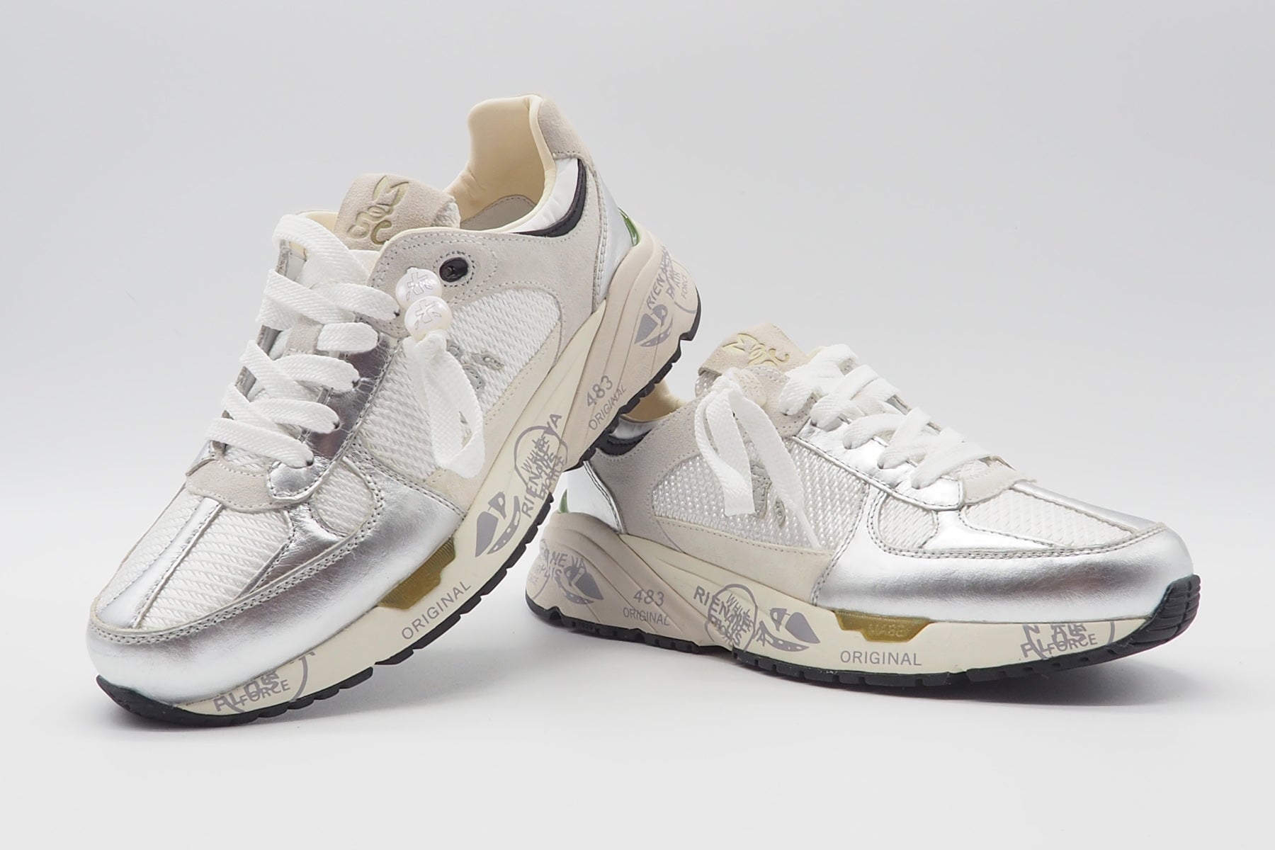 Damen Sneaker aus Veloursleder & Nylon in Weiss & Silber - Mased Damen Sneaker Premiata