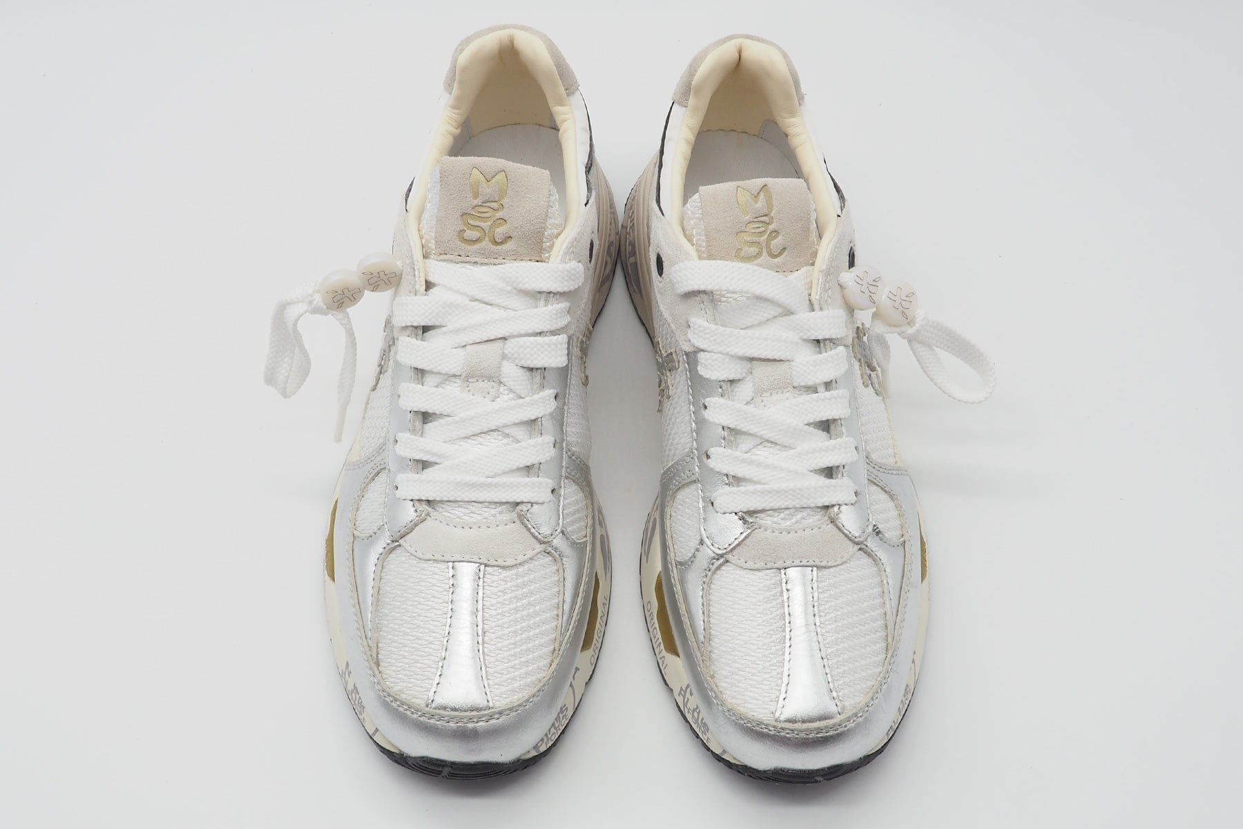 Damen Sneaker aus Veloursleder & Nylon in Weiss & Silber - Mased Damen Sneaker Premiata