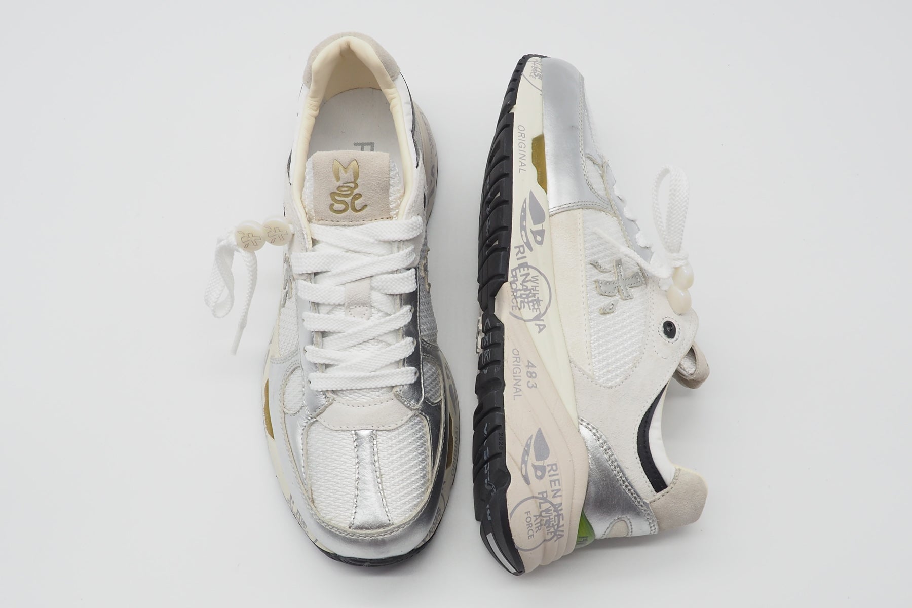 Damen Sneaker aus Veloursleder & Nylon in Weiss & Silber - Mased Damen Sneaker Premiata