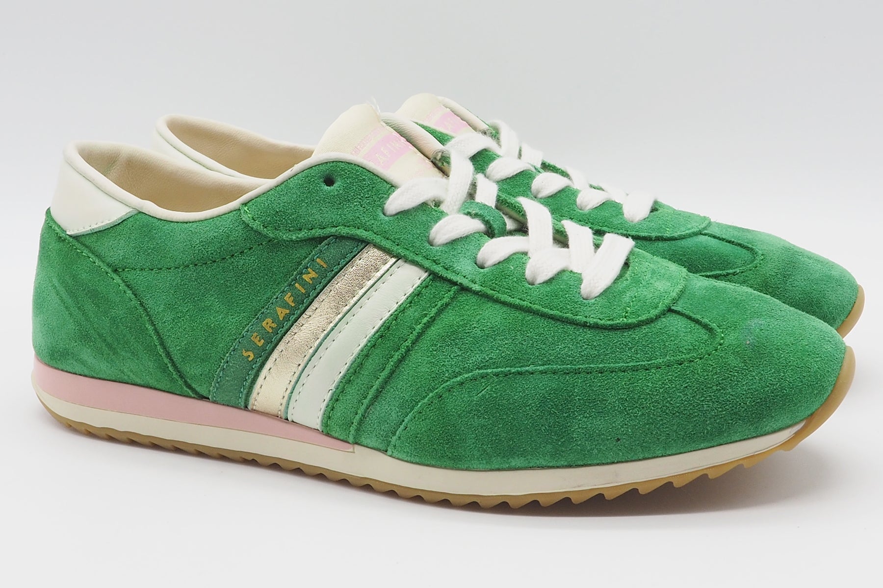 Damen Sneaker im Retrostil aus Velours in Grün mit Streifen Damen Sneaker Serafini