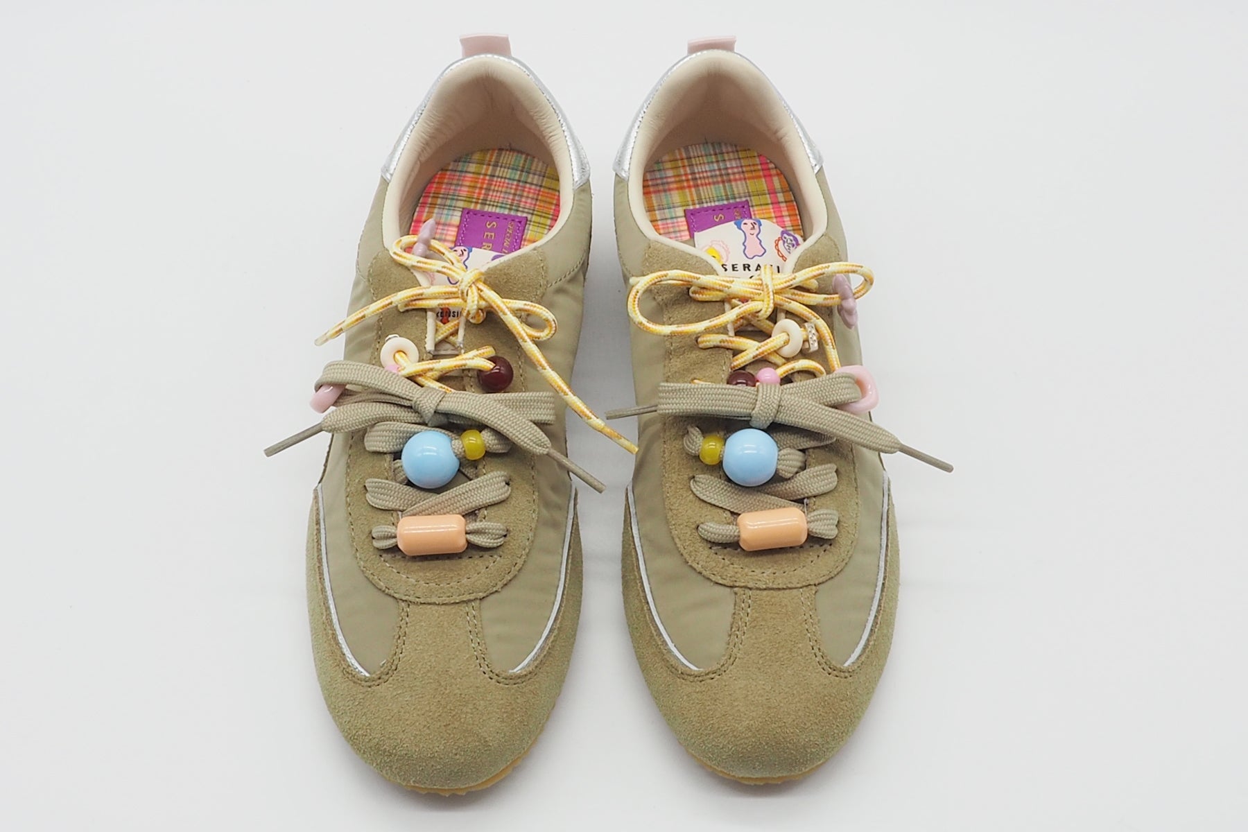 Damen Sneaker im Retrostil aus Velours & Nylon in Olivgrün mit Dekor Damen Sneaker Serafini