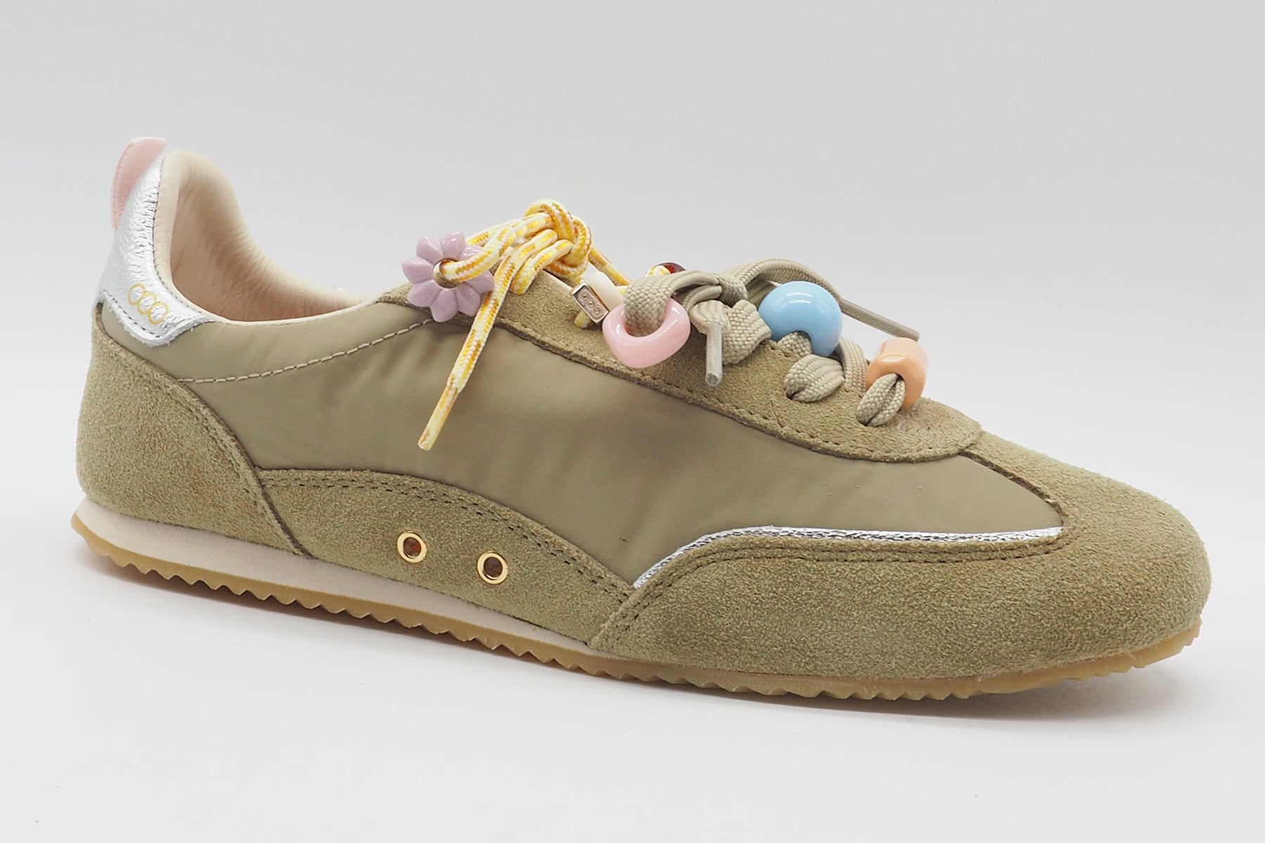 Damen Sneaker im Retrostil aus Velours & Nylon in Olivgrün mit Dekor Damen Sneaker Serafini