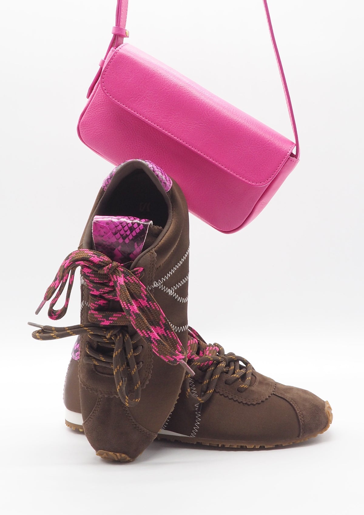 Damen Sneaker in Retrostil aus Satin & Velours in Braun & Pink Damen Sneaker Massimo Santini