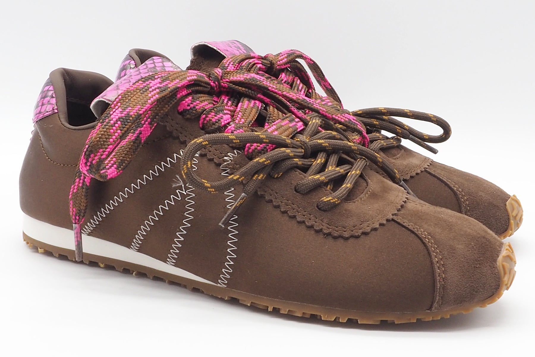 Damen Sneaker in Retrostil aus Satin & Velours in Braun & Pink Damen Sneaker Massimo Santini
