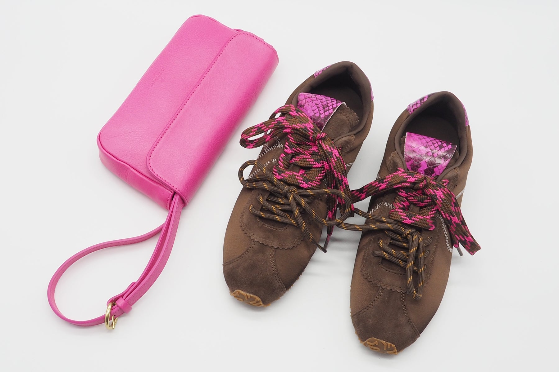 Damen Sneaker in Retrostil aus Satin & Velours in Braun & Pink Damen Sneaker Massimo Santini