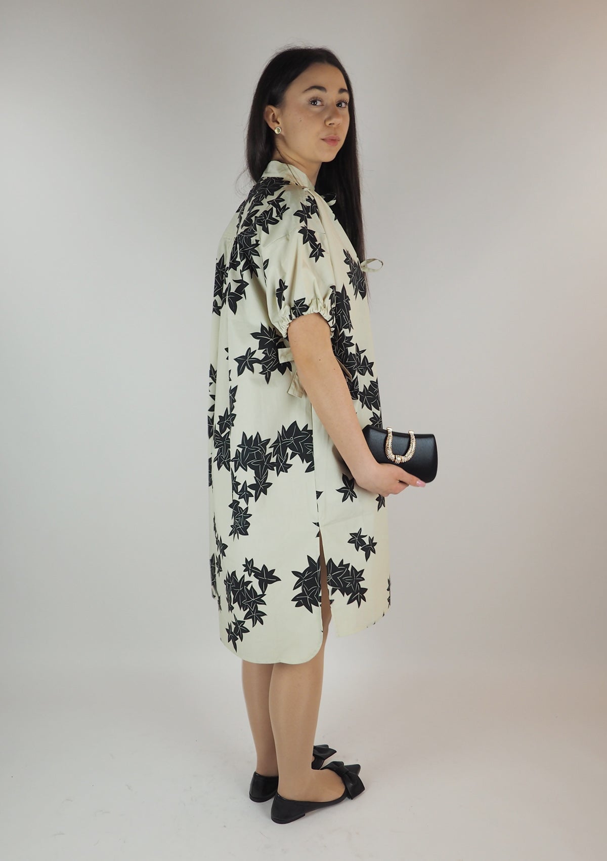 Damen Sommer-Kimonokleid aus Baumwolle in Creme & Schwarz Damen Kleid Psophia