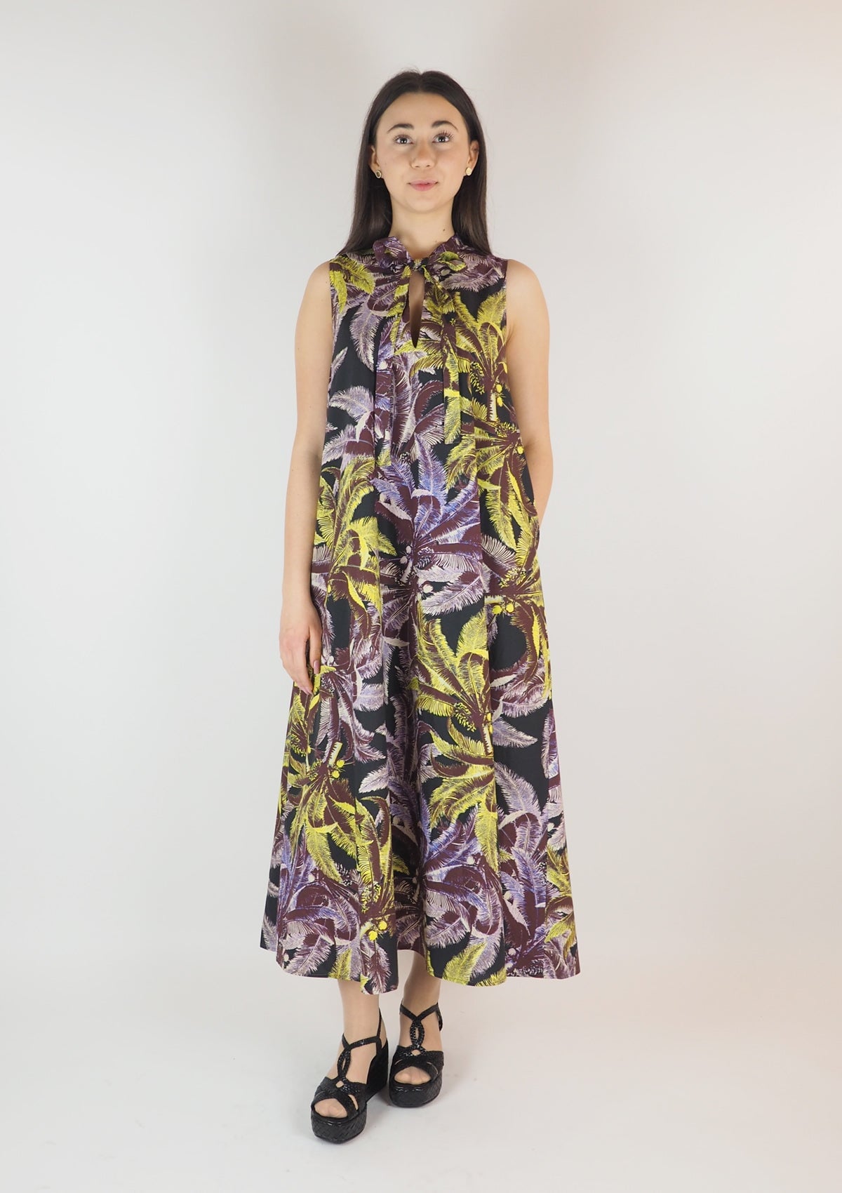 Damen Sommerkleid aus Baumwolle in Viola, Gelb, Braun & Schwarz Damen Kleid Psophia