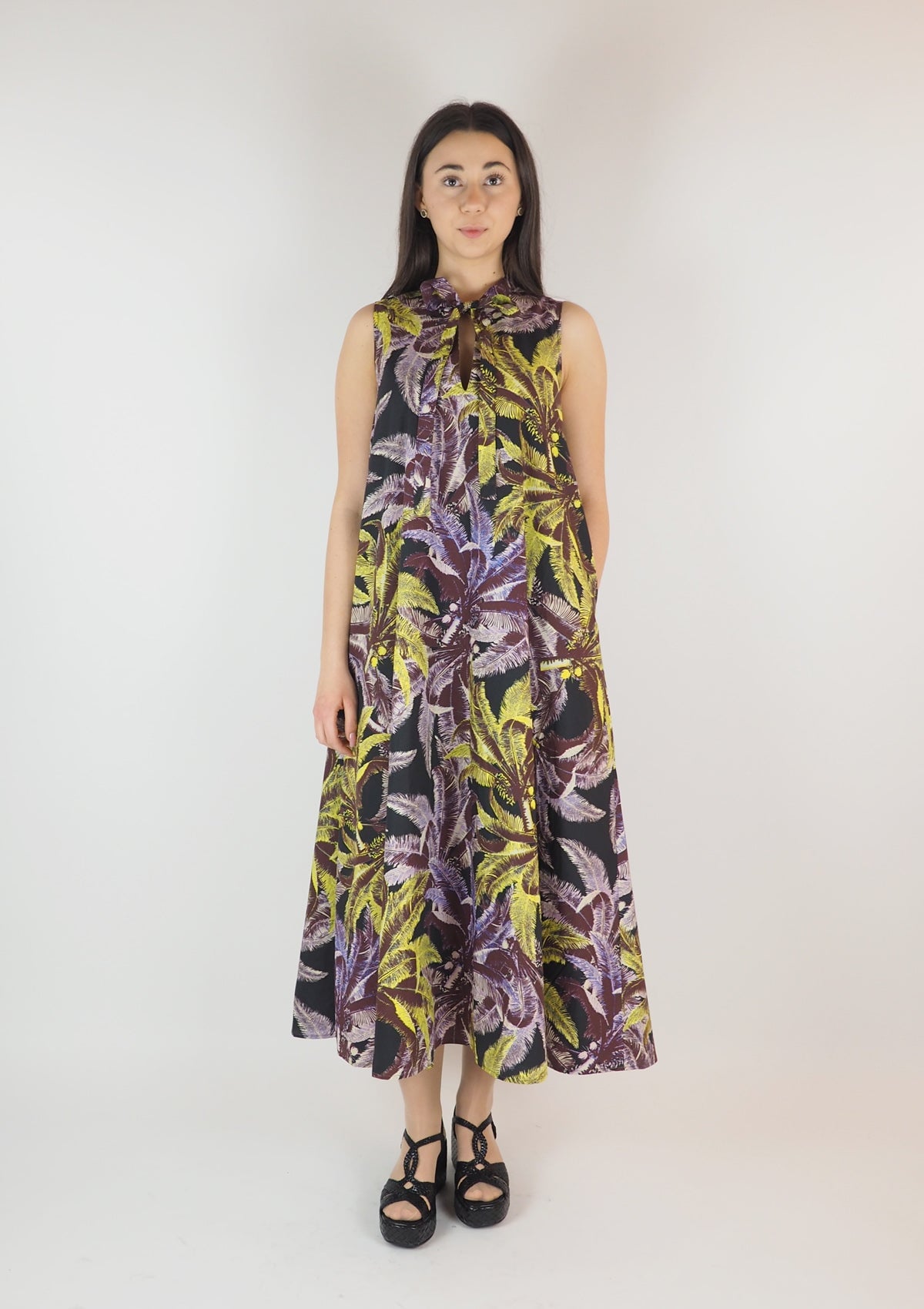 Damen Sommerkleid aus Baumwolle in Viola, Gelb, Braun & Schwarz Damen Kleid Psophia