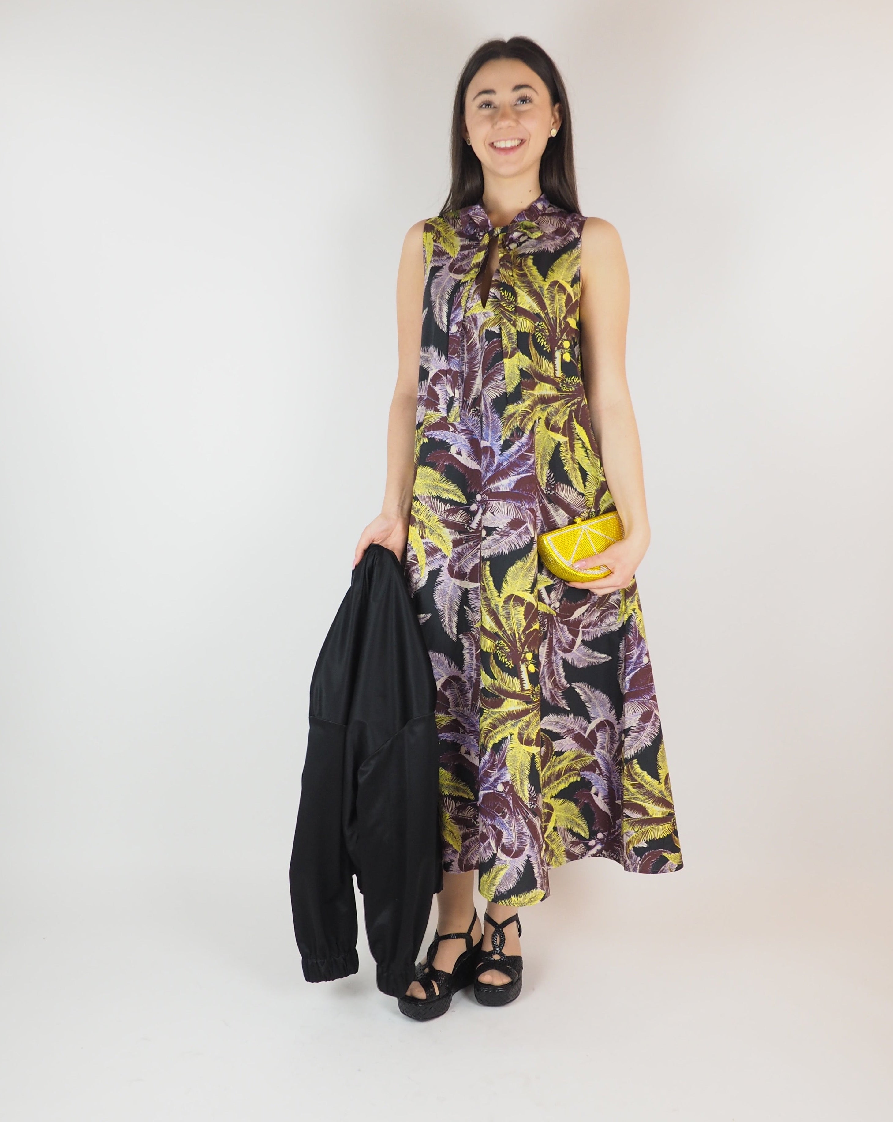 Damen Sommerkleid aus Baumwolle in Viola, Gelb, Braun & Schwarz Damen Kleid Psophia