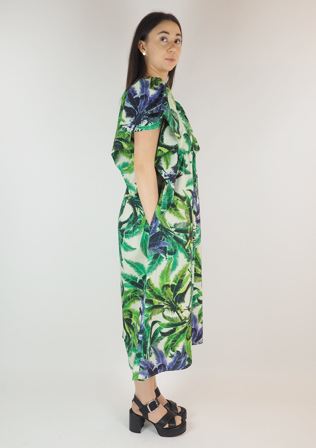 Damen Sommerkleid aus Baumwolle mit Print in Creme & Grün & Lila Damen Kleid Psophia