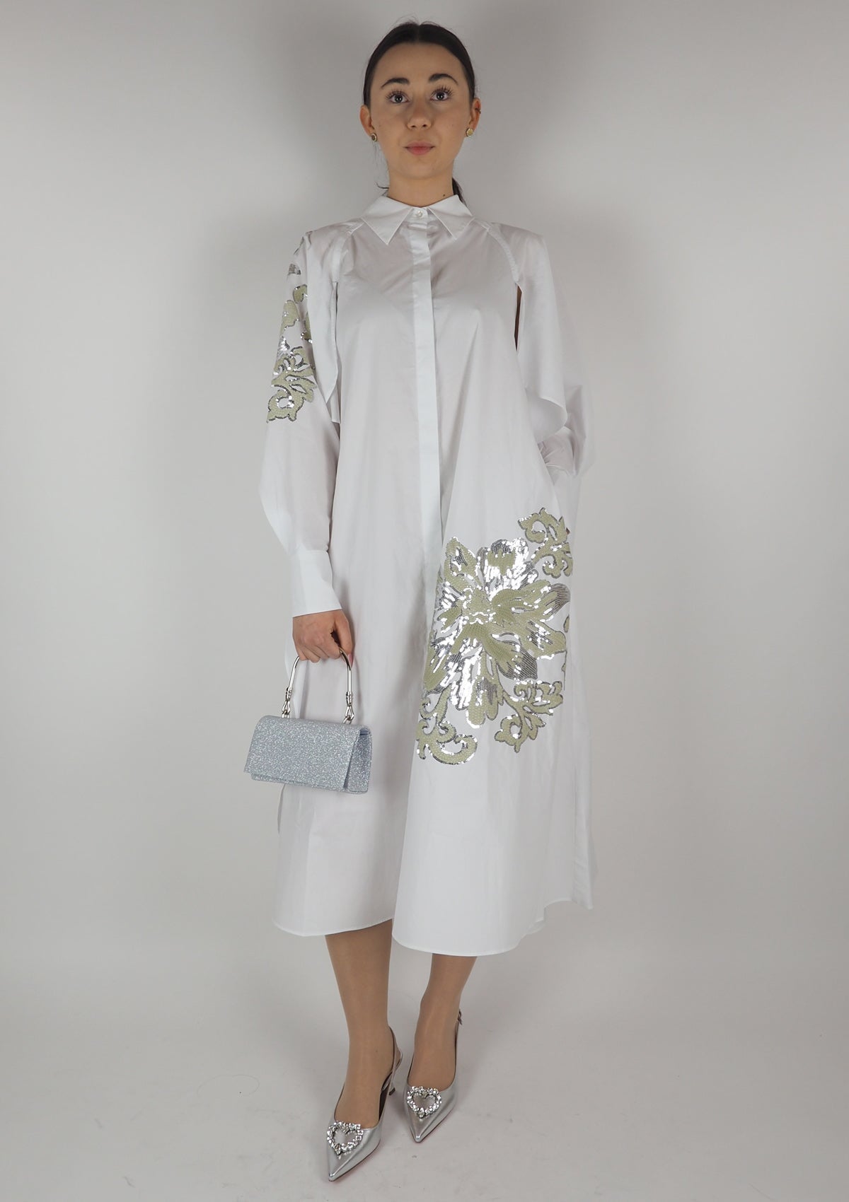 Damen Sommerkleid in Weiß mit Blütenstickerei Damen Kleid Psophia