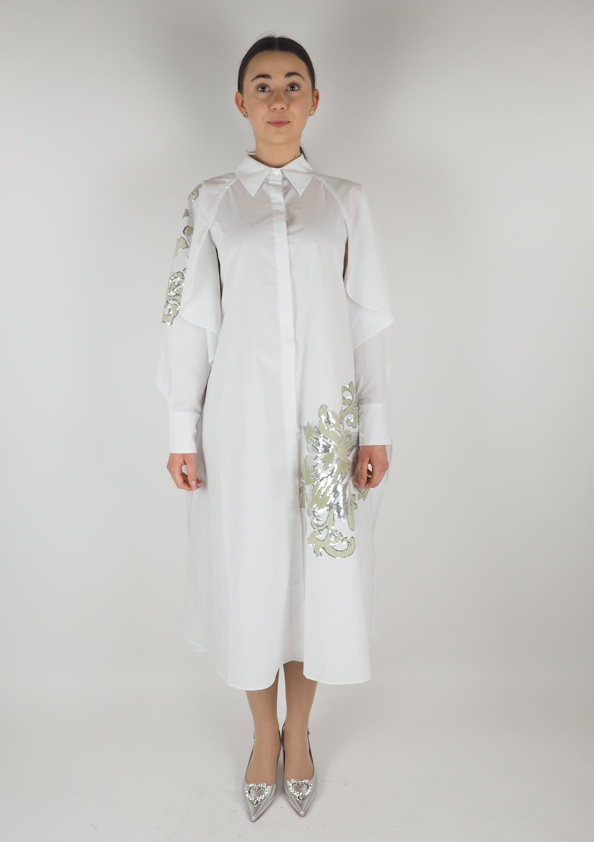 Damen Sommerkleid in Weiß mit Blütenstickerei Damen Kleid Psophia