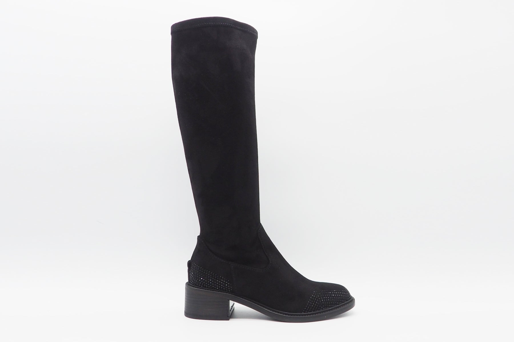 Damen Stiefel aus Veloursleder in Schwarz mit Strasssteinen - Absatz 6cm Damen Stiefel Kennel & Schmenger