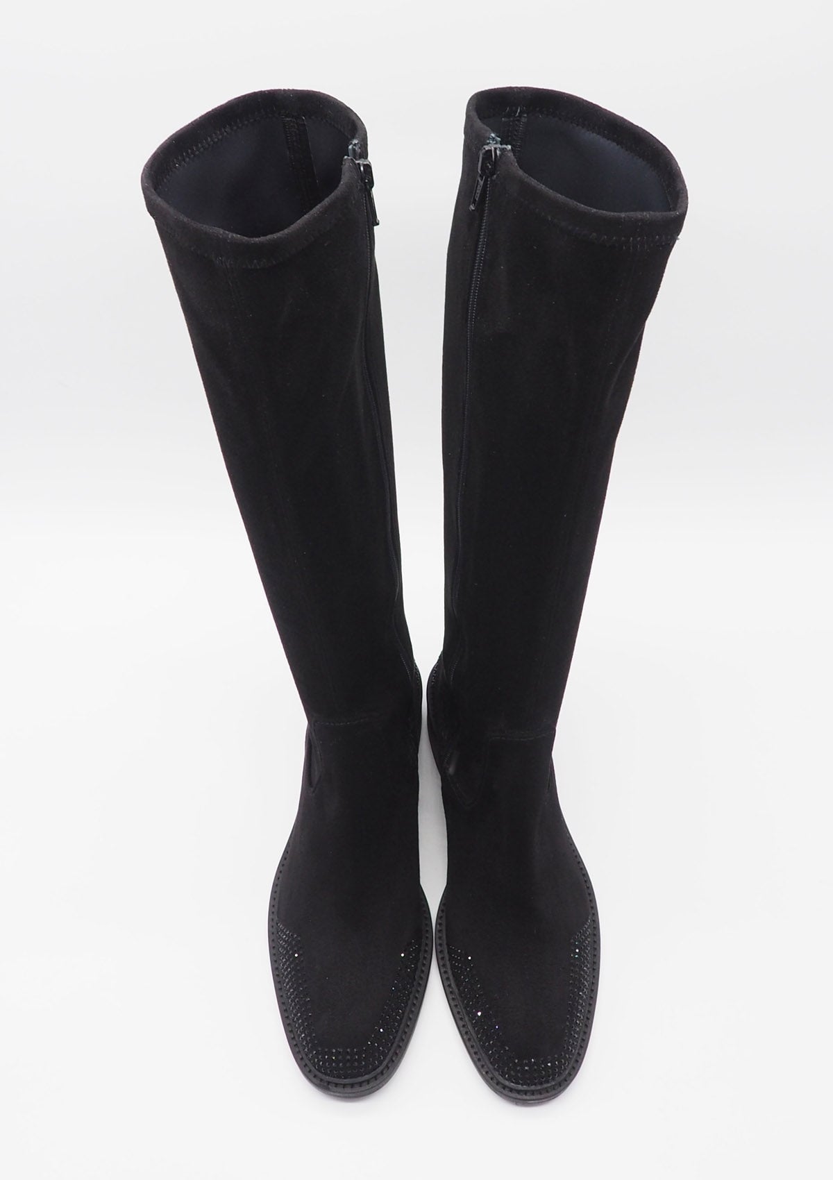 Damen Stiefel aus Veloursleder in Schwarz mit Strasssteinen - Absatz 6cm Damen Stiefel Kennel & Schmenger