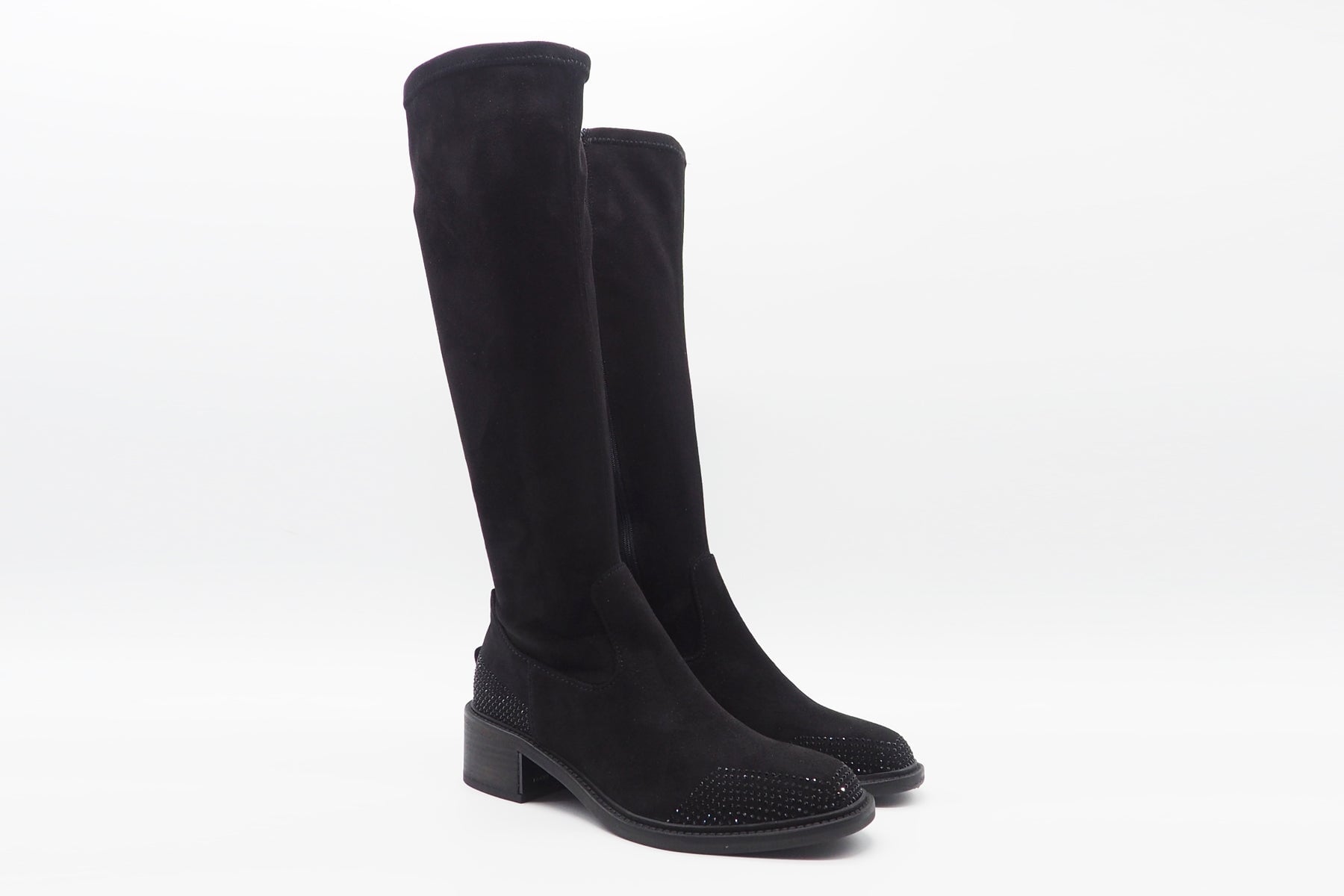 Damen Stiefel aus Veloursleder in Schwarz mit Strasssteinen - Absatz 6cm Damen Stiefel Kennel & Schmenger