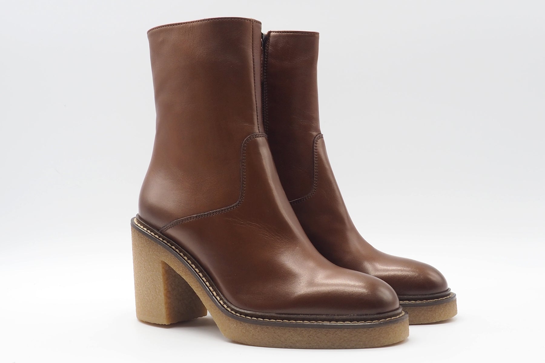 Damen Stiefelette aus Leder in Cognac auf Kreppsohle - Absatz 6 cm Damen Stiefeletten Triver Flight