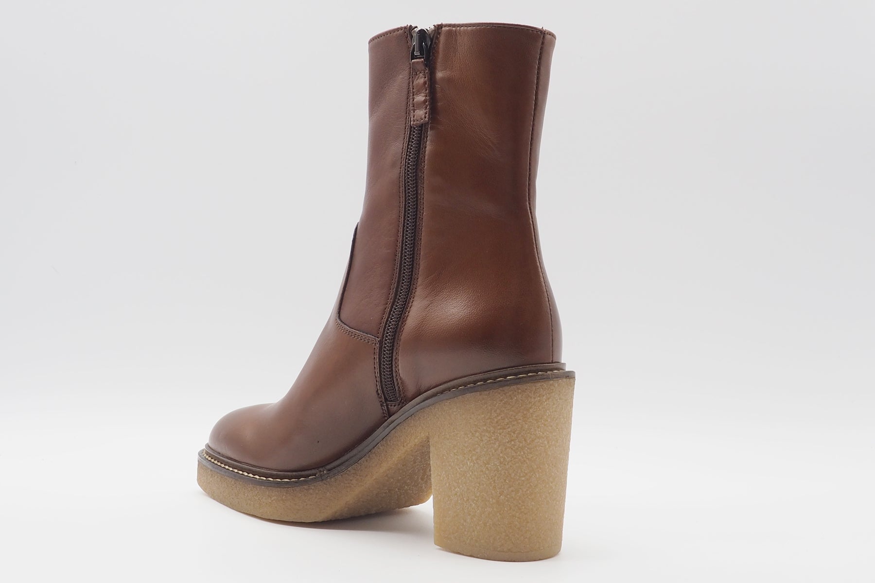 Damen Stiefelette aus Leder in Cognac auf Kreppsohle - Absatz 6 cm Damen Stiefeletten Triver Flight