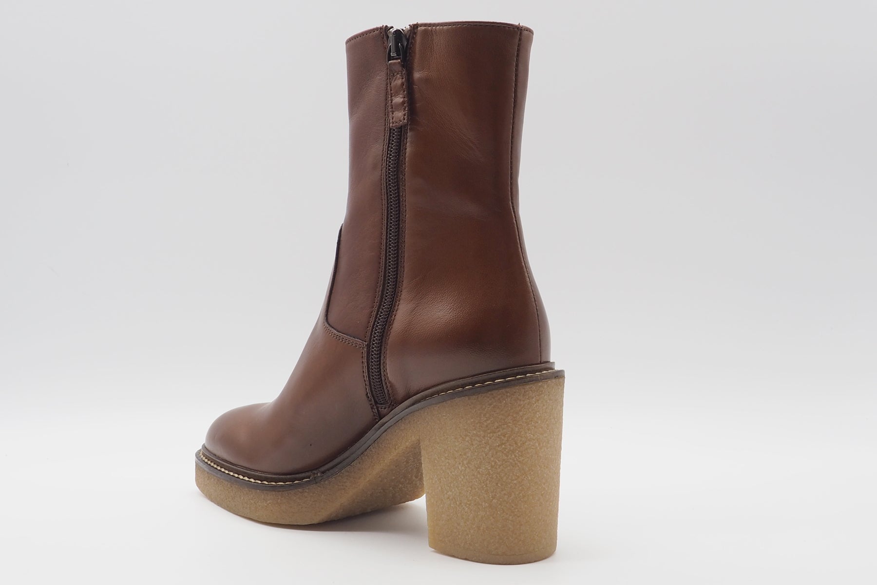 Damen Stiefelette aus Leder in Cognac auf Kreppsohle - Absatz 6 cm Damen Stiefeletten Triver Flight
