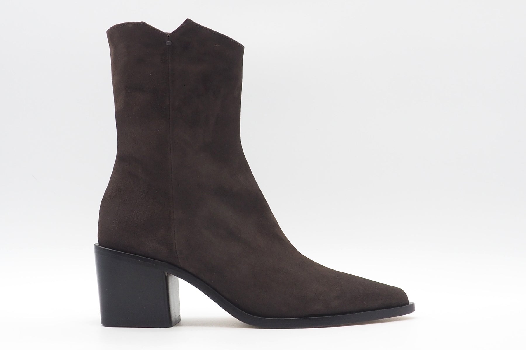 Damen Stiefelette aus softem Velours in Dunkelbraun - 6cm Absatz Damen Stiefeletten Pomme D'or