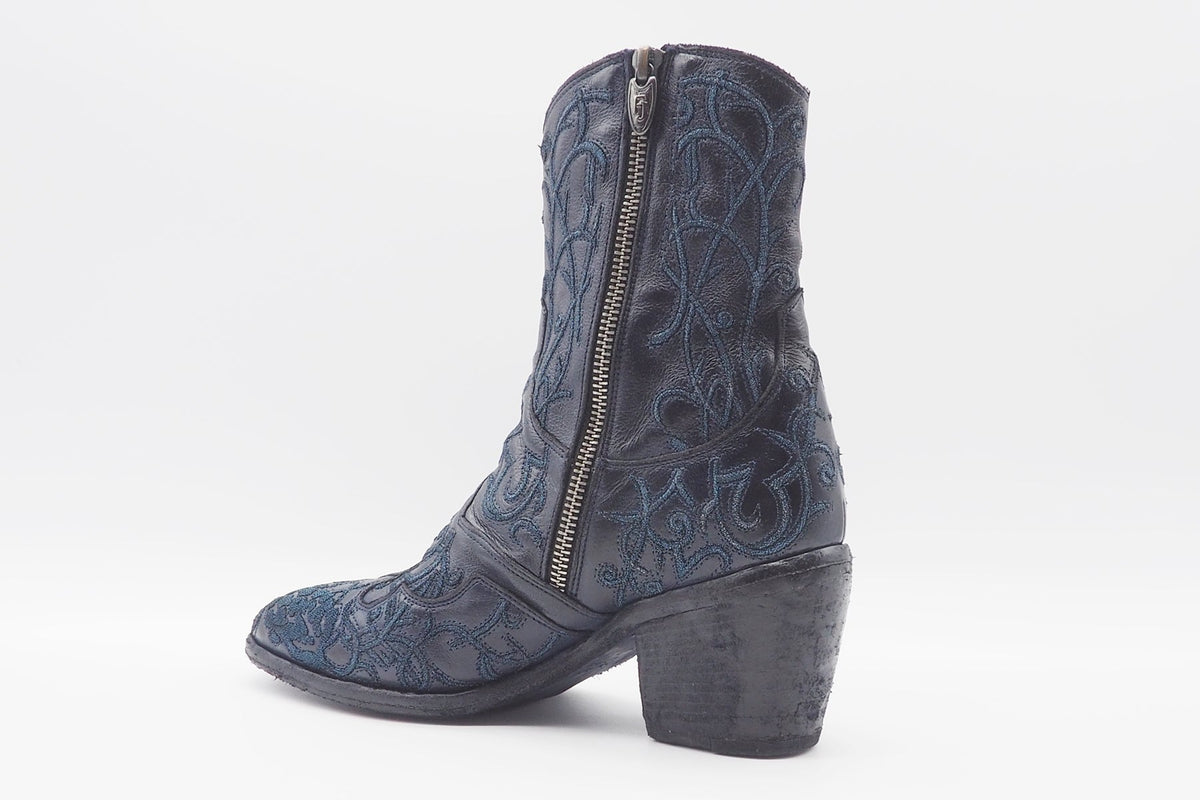 Damen Stiefelette im Westernstil in Blau - Glanz bestickt - 6cm Absatz - Hand gefertigt Damen Stiefeletten Fauzian Jeunesse