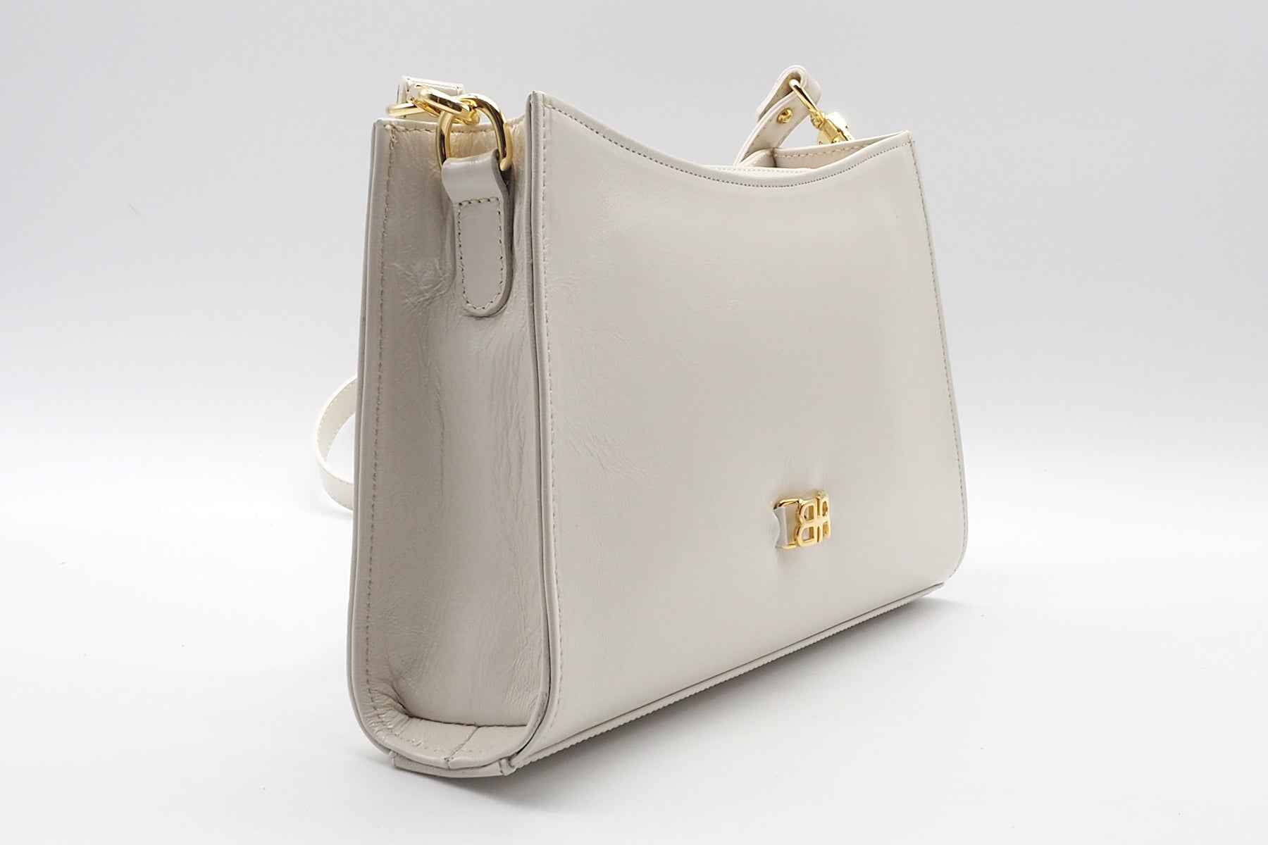 Damen Tasche aus Knautschlackleder in Weiß - mit Lederriemen Damen Clutchbag Brunate