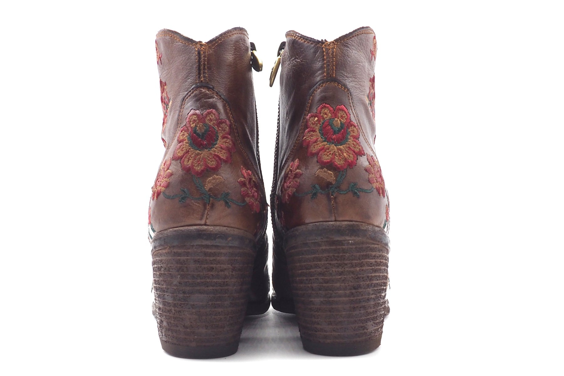 Damen Vintage Stiefelette im Westernstil mit Blüten bestickt - in Braun - 6cm Absatz Damen Stiefeletten Fauzian Jeunesse