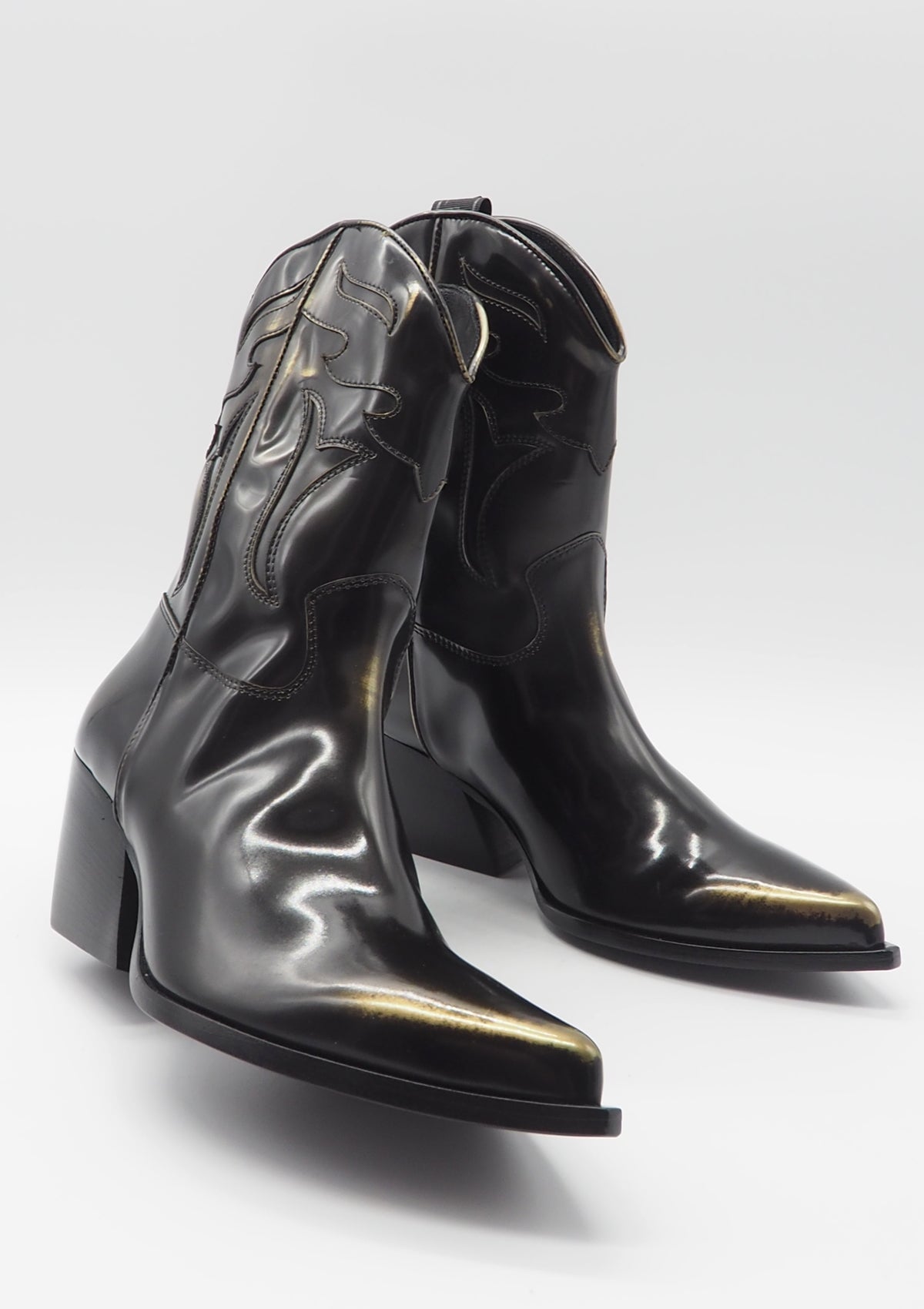 Damen Western-Stiefel aus Glanzleder in Schwarz & Gold - Absatz 7cm Damen Stiefel Elena Iachi