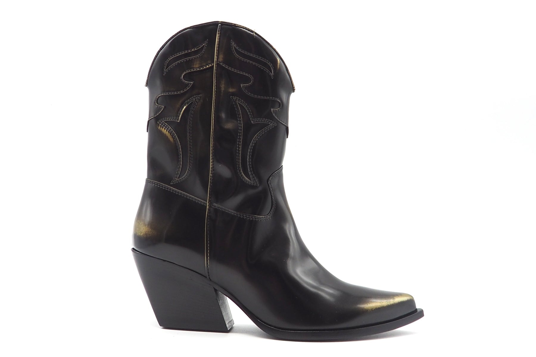 Damen Western-Stiefel aus Glanzleder in Schwarz & Gold - Absatz 7cm Damen Stiefel Elena Iachi