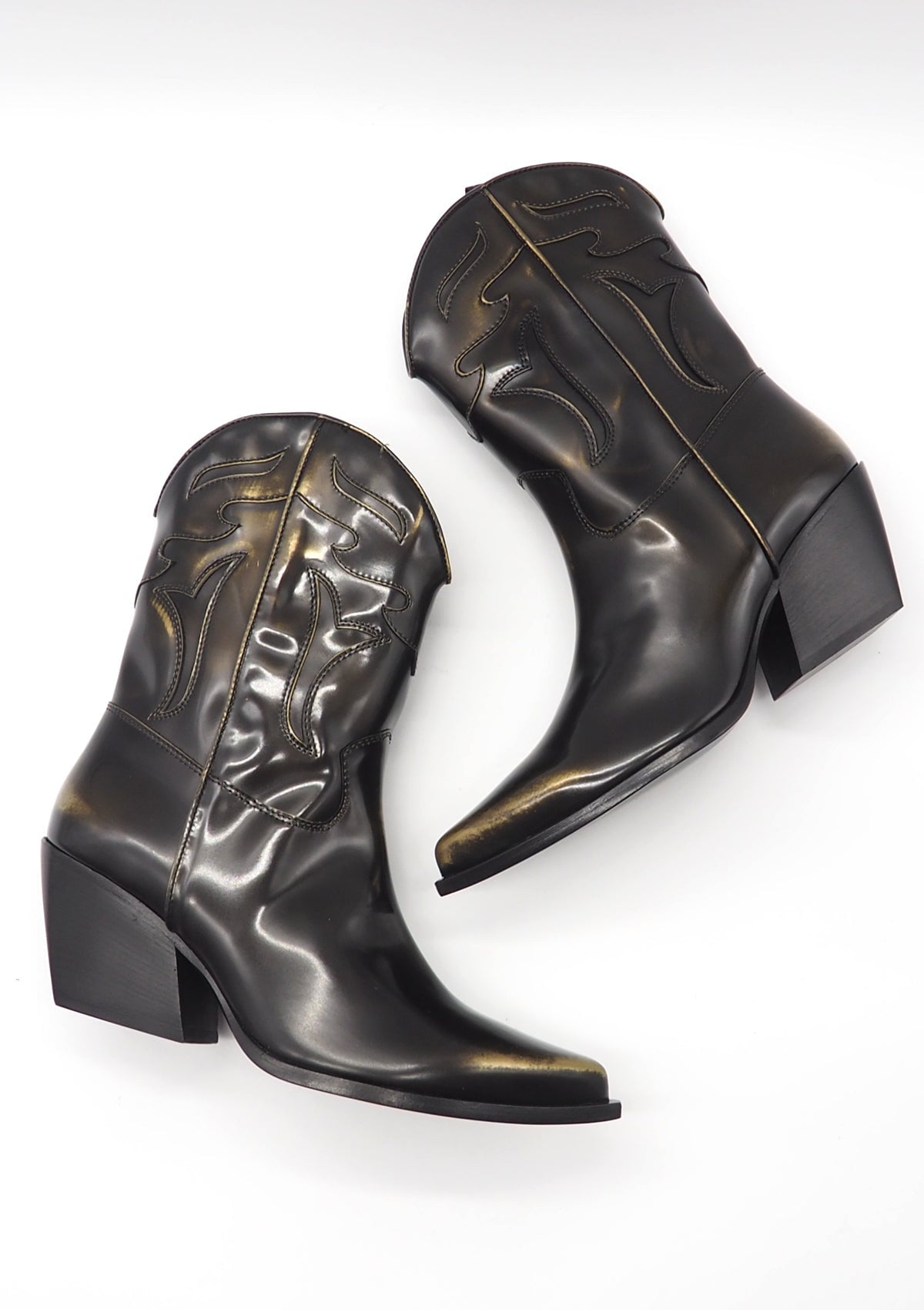 Damen Western-Stiefel aus Glanzleder in Schwarz & Gold - Absatz 7cm Damen Stiefel Elena Iachi