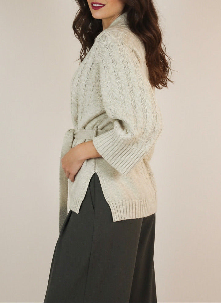 Damen Wickelcardigan mit gestricktem Dekor in Ivory Damen Cardigan Psophia