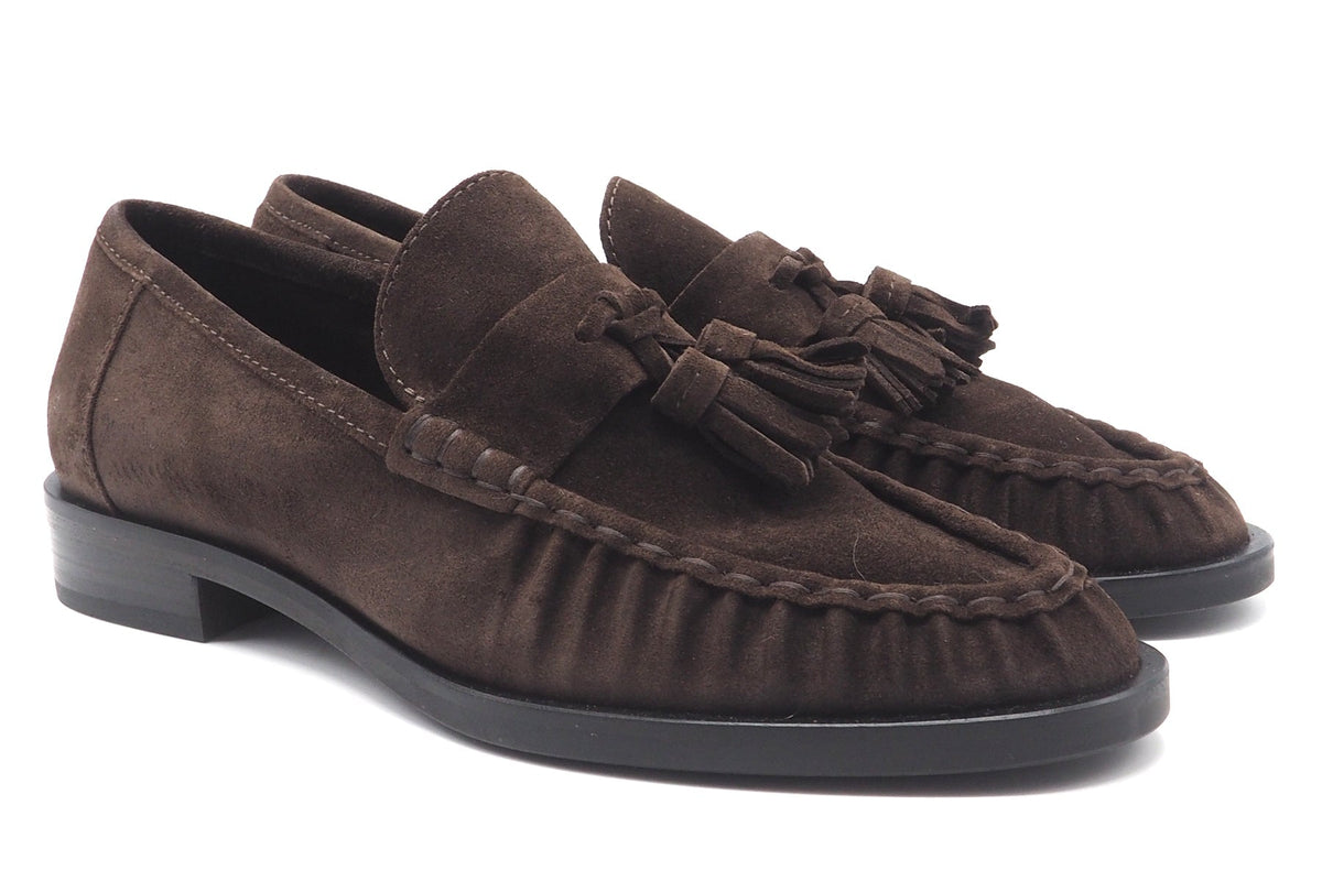 Damenloafer aus Velours in Dunkelbraun mit Mokassin-Naht und Tasseldetails - 2,5 cm Absatz Damen Loafers & Schnürer Kennel & Schmenger