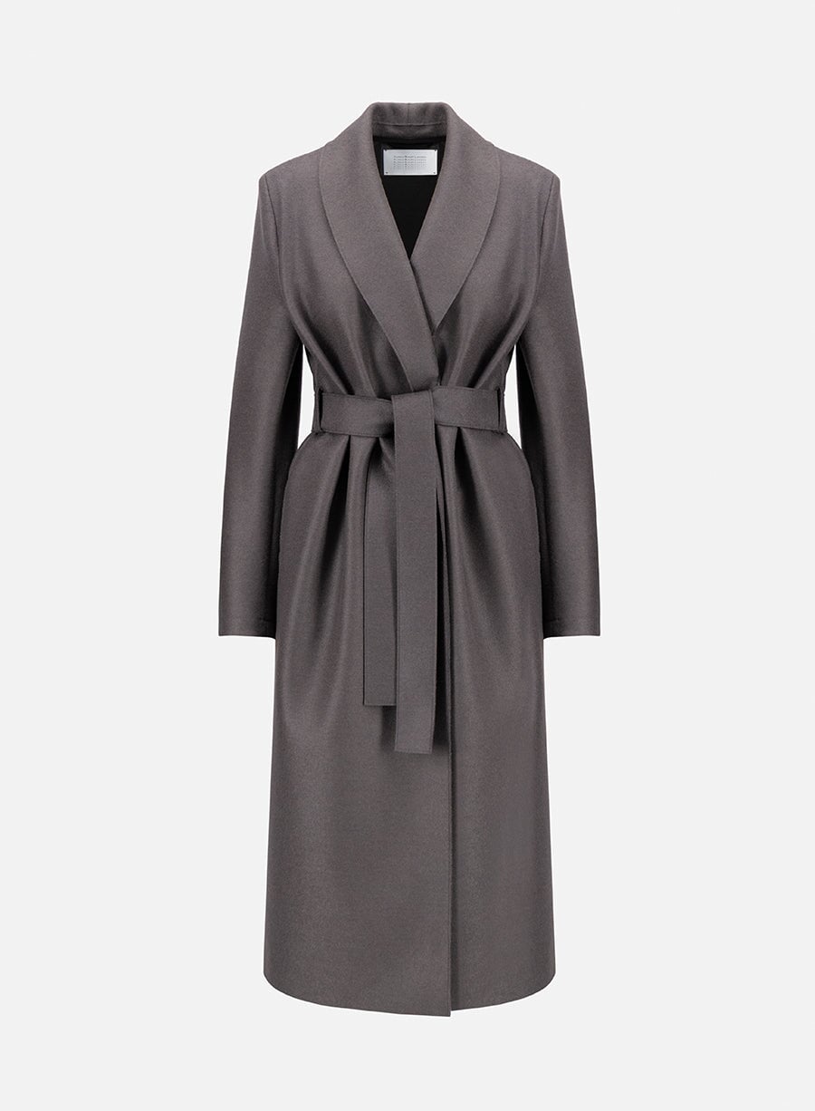 Damenmantel aus feinster Wolle mit Reverskragen mit Gürtel - in Grau Damen Mantel Harris Wharf London