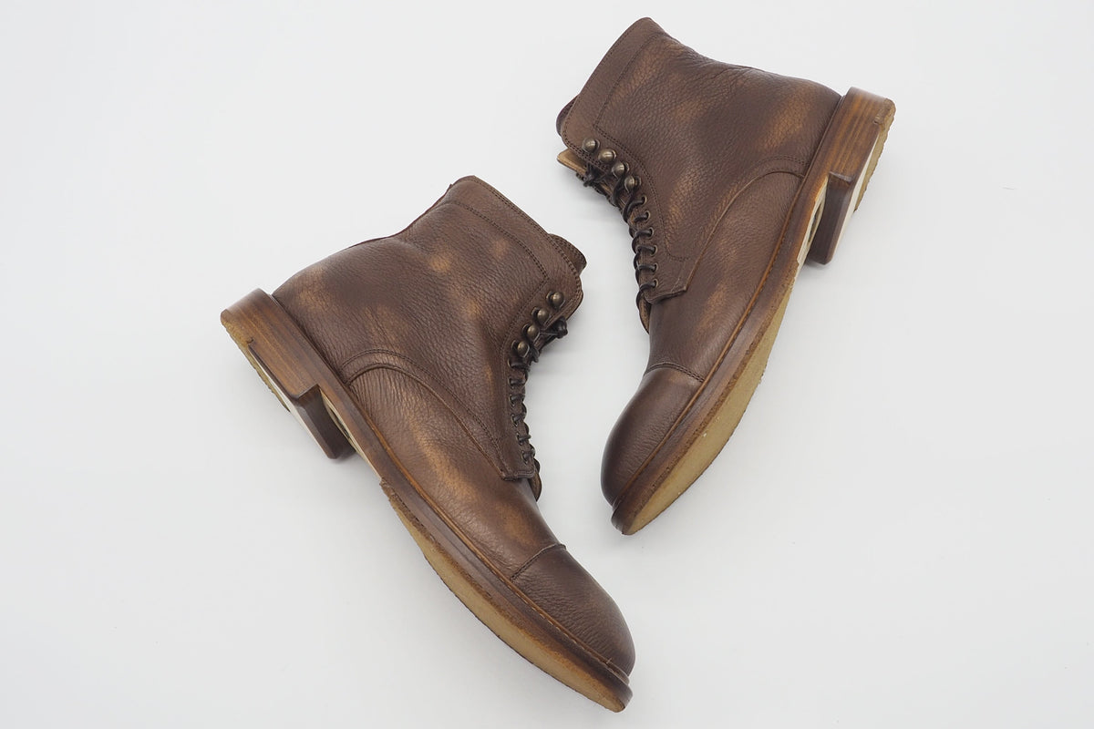 Durchgenähte Herren Schnürstiefelette aus softem Hirschleder in Braun Herren Stiefeletten Lemargo